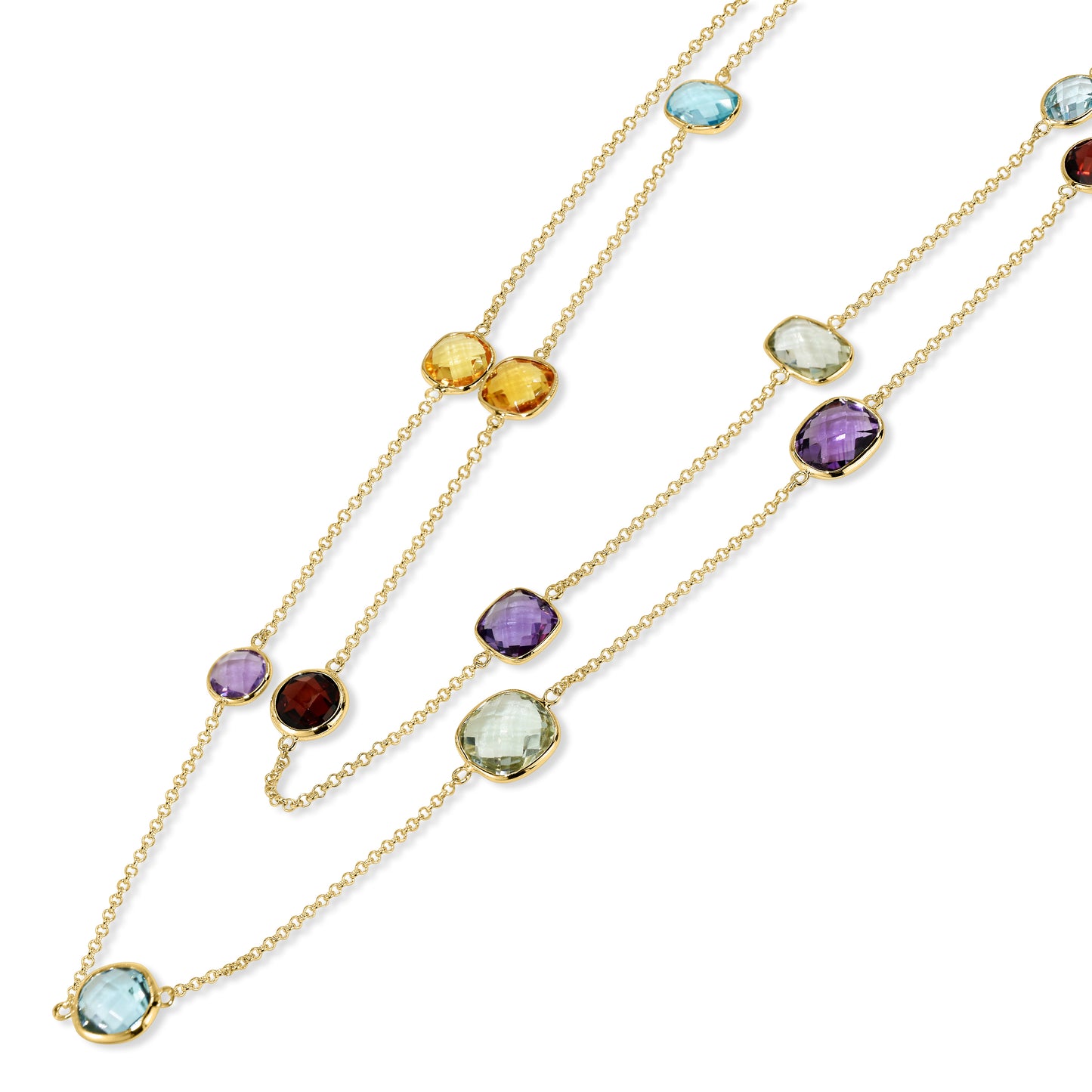 14k Multi Gemstone Mixed Shape 15 Bezel Necklace
