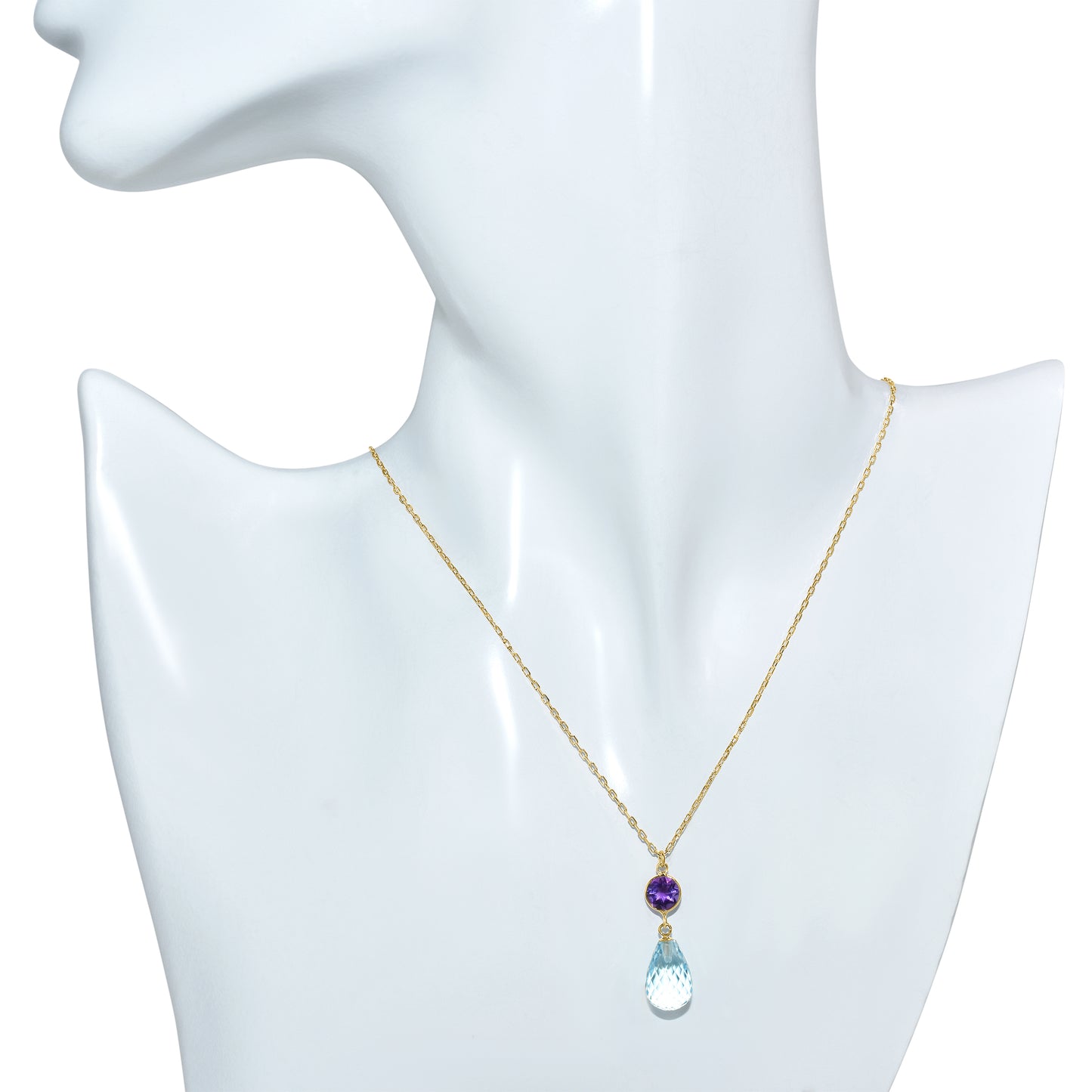 14k Amethyst Blue Topaz Pendant Necklace