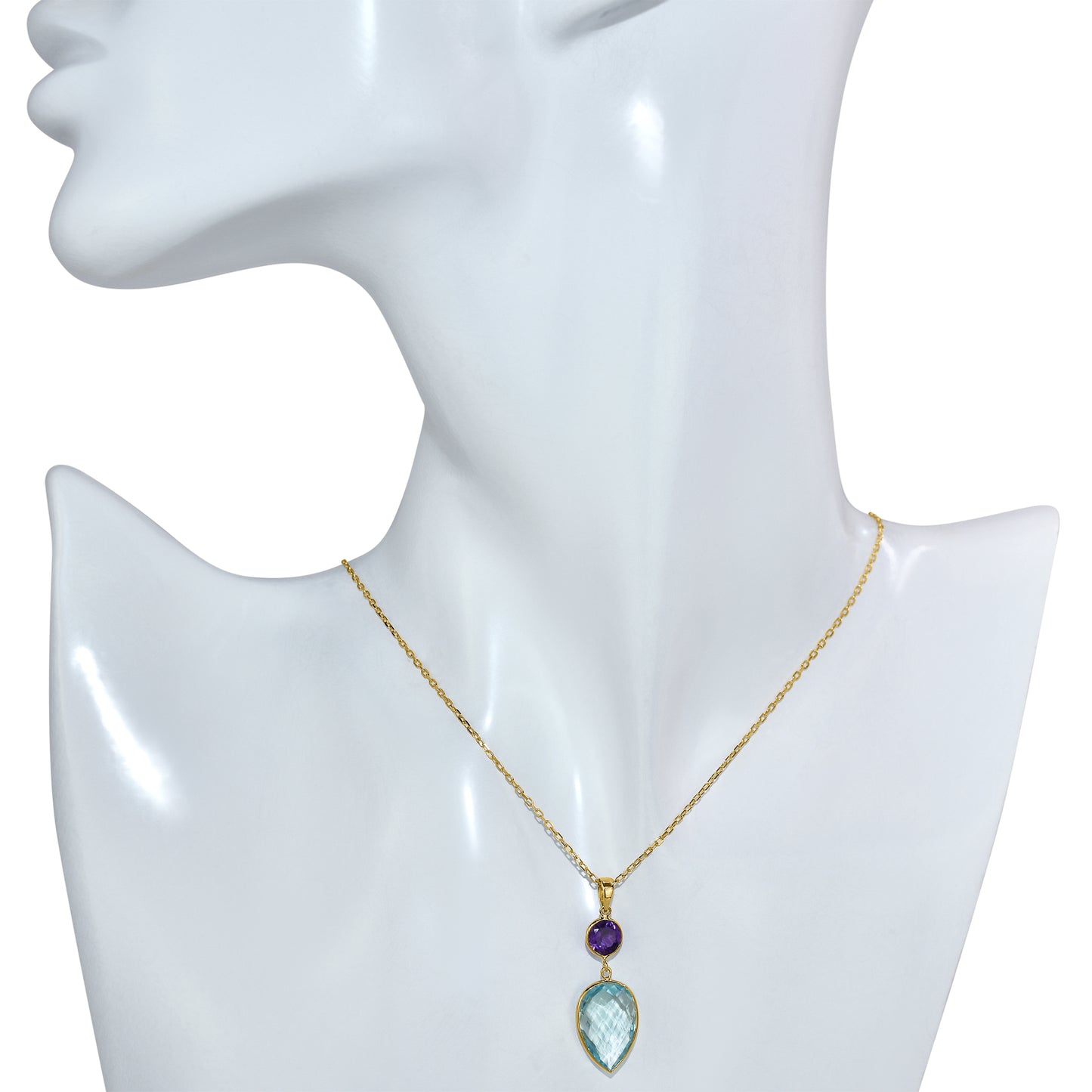 14k Amethyst Blue Topaz Pear Pendant Necklace