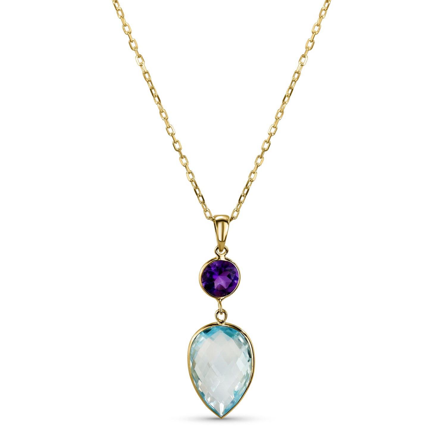 14k Amethyst Blue Topaz Pear Pendant Necklace