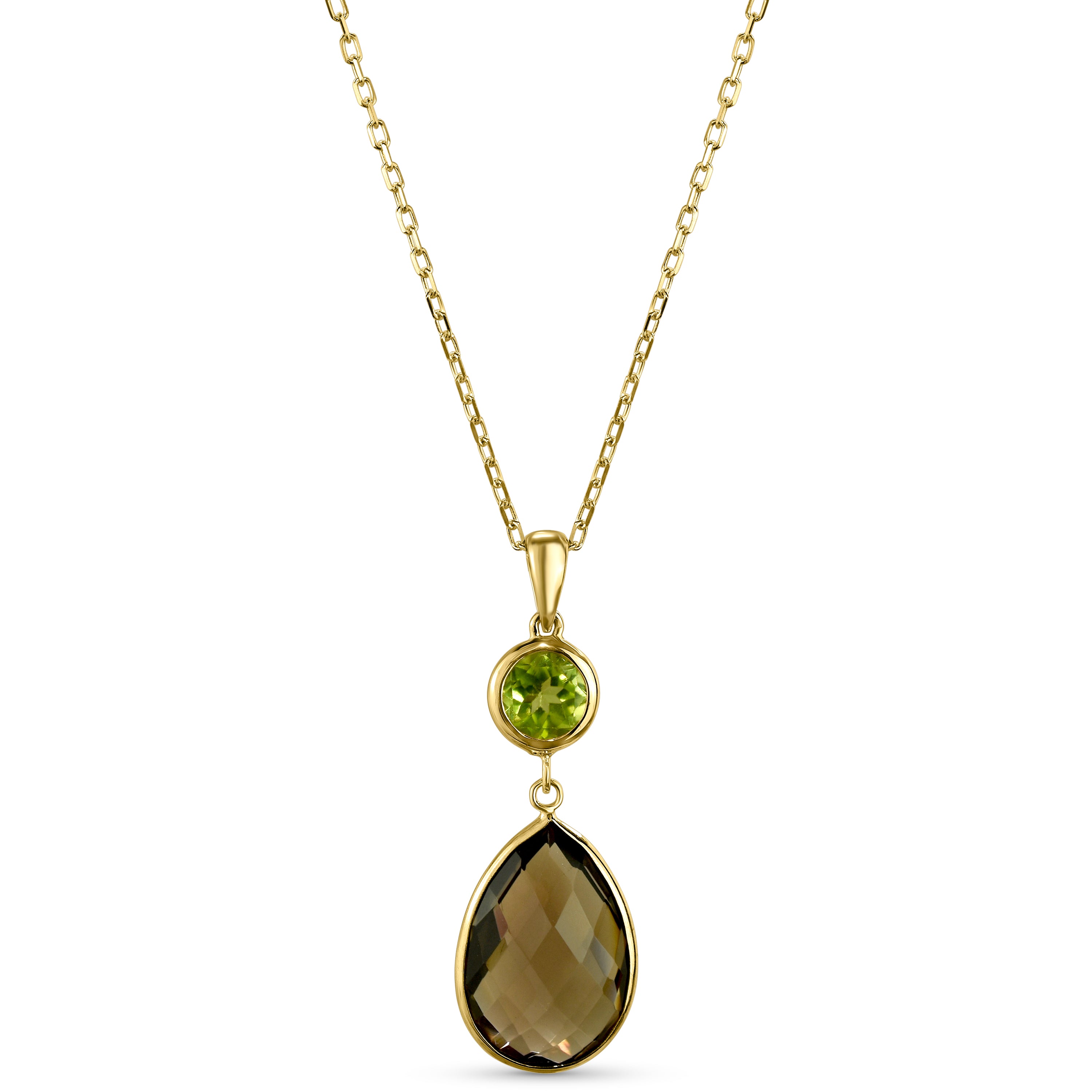 14k Peridot Smoky Quartz Pendant Necklace