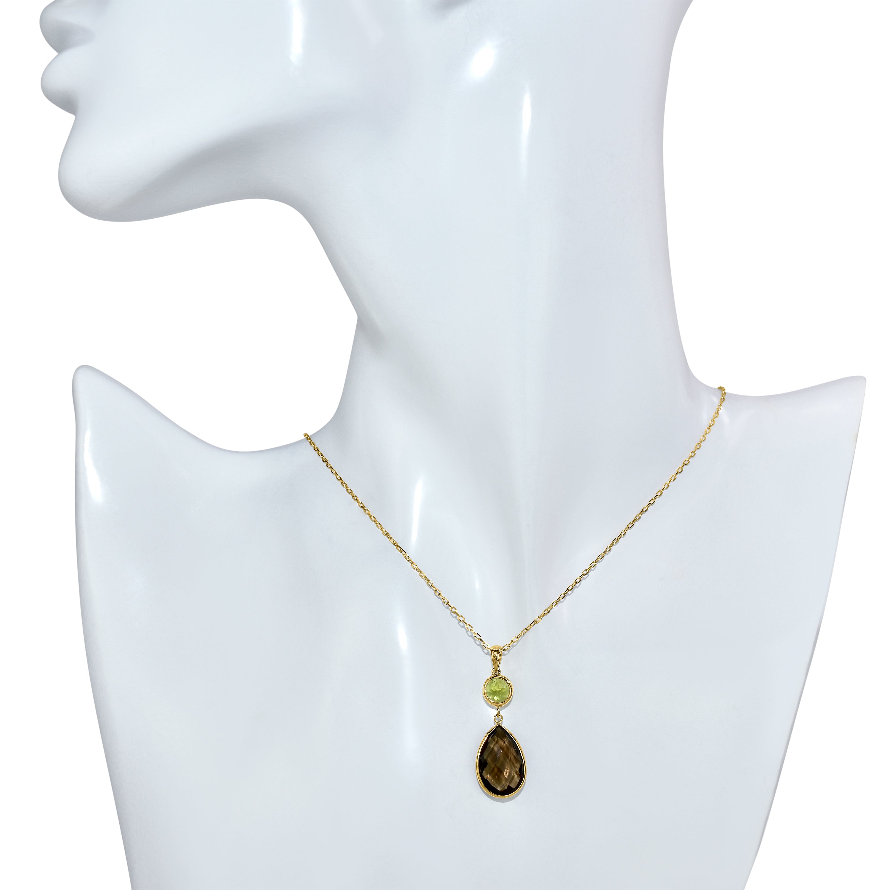 14k Peridot Smoky Quartz Pendant Necklace