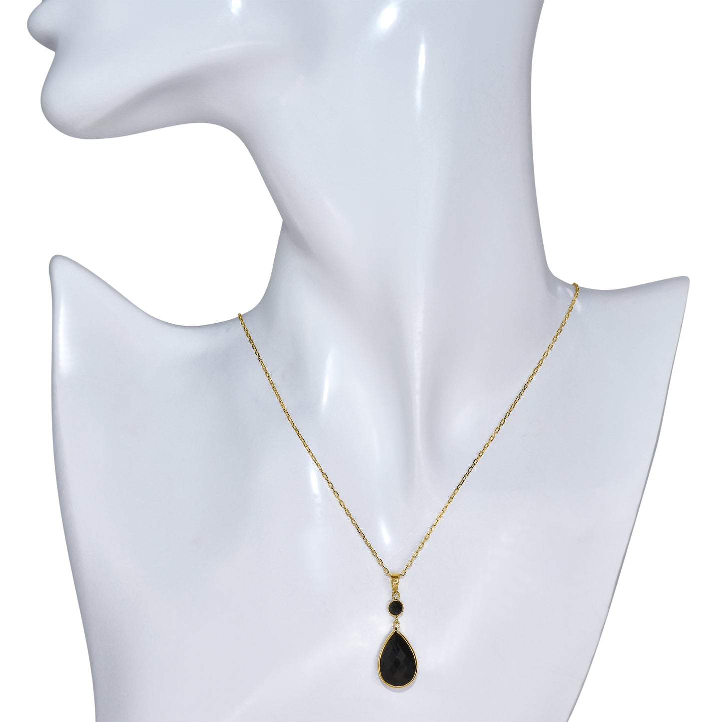14k Black Onyx Round and Pear Pendant Necklace