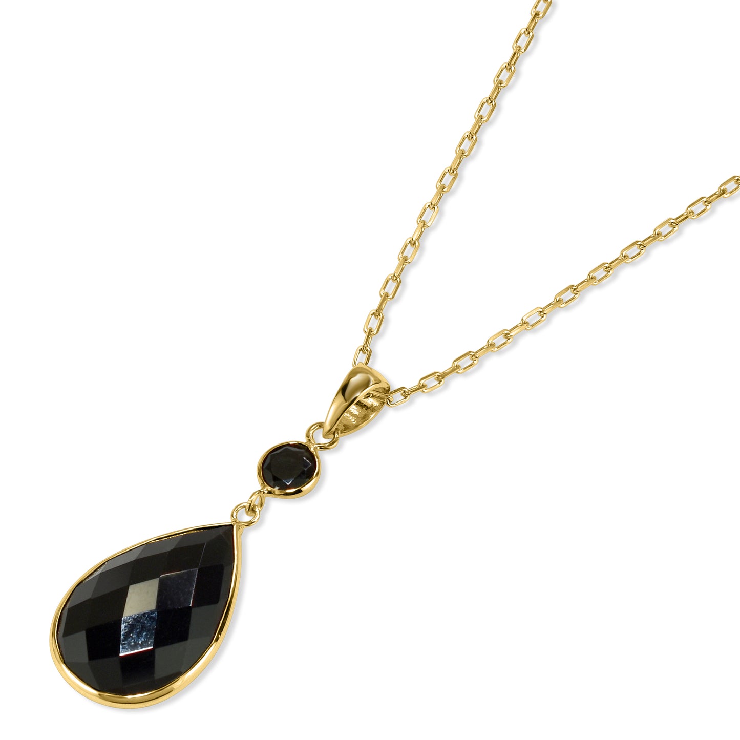 14k Black Onyx Round and Pear Pendant Necklace