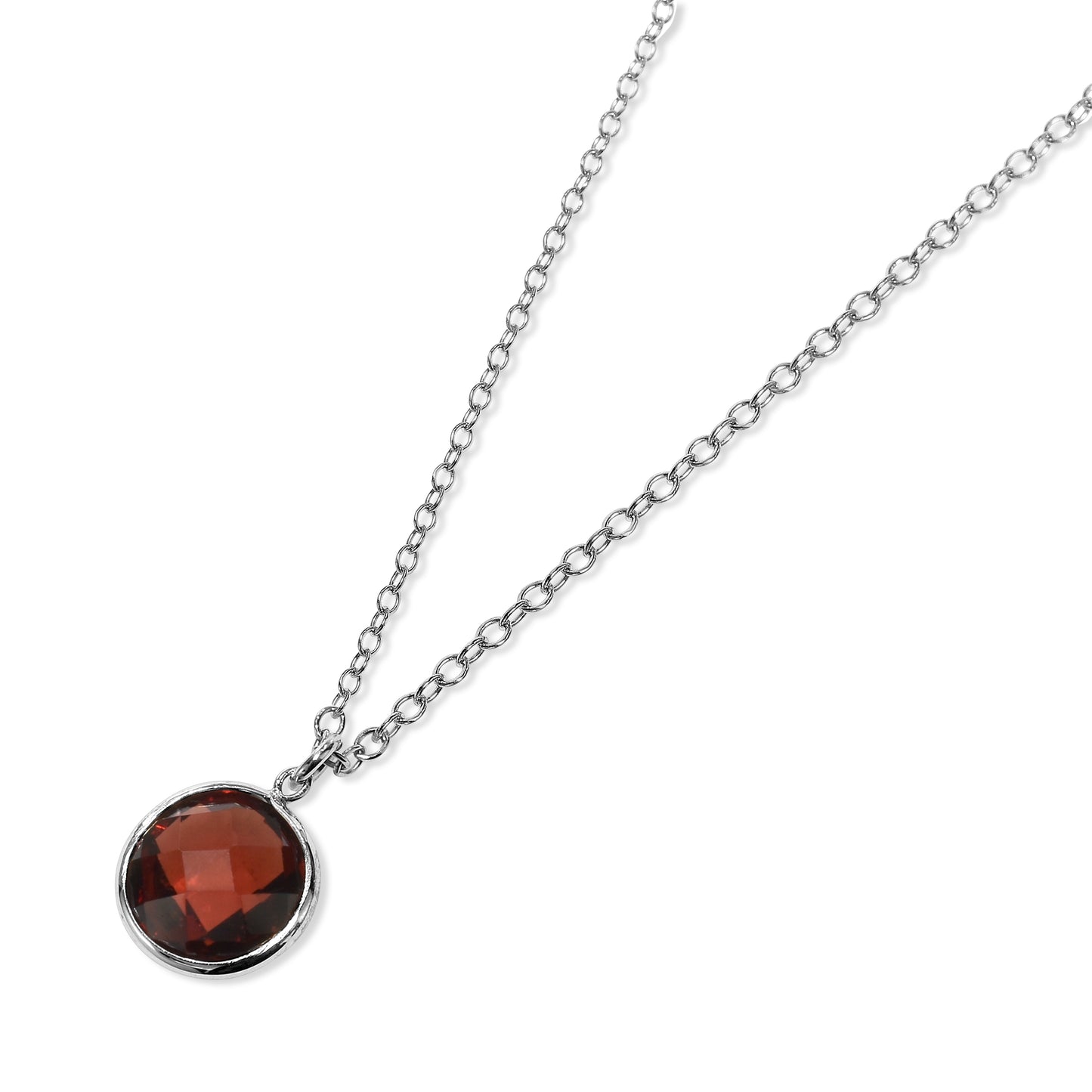 14k White Gold Garnet Coin Pendant Necklace