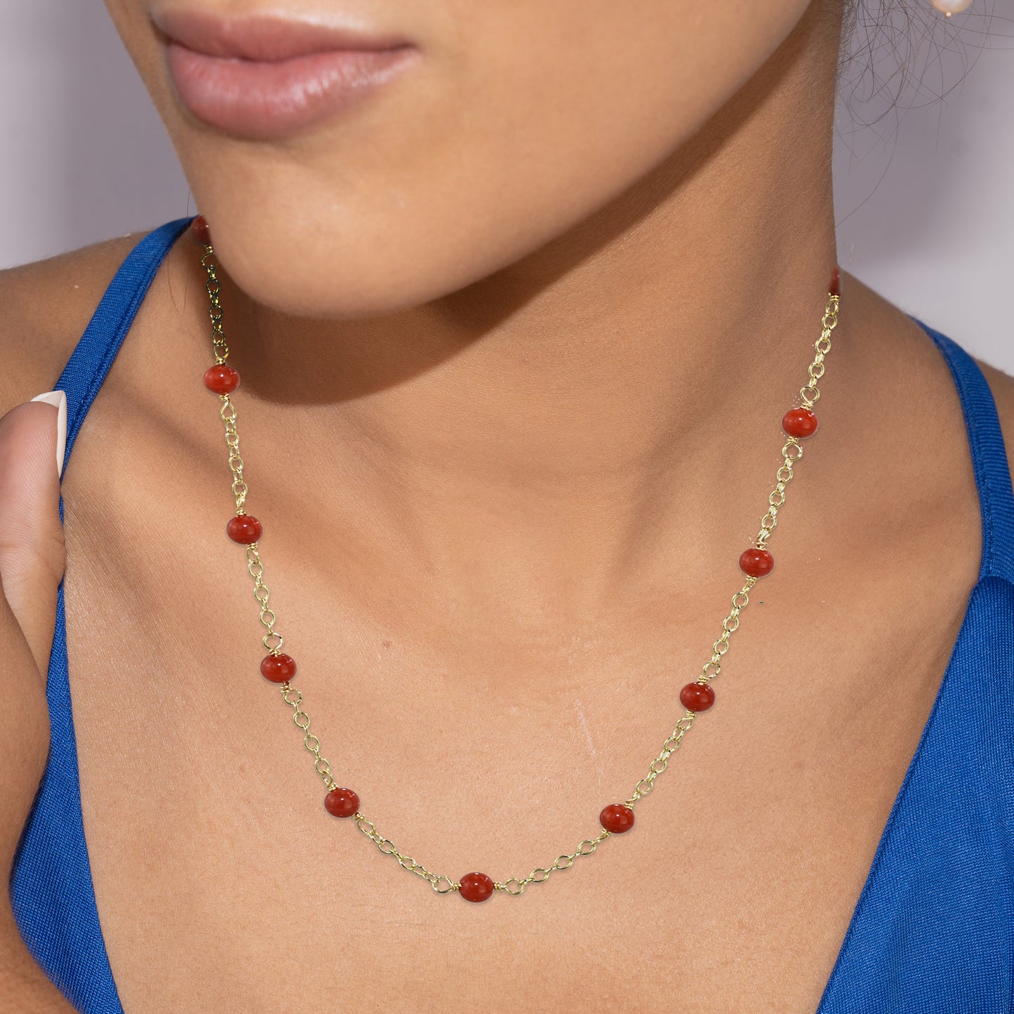 14k Gemstones Station Necklace