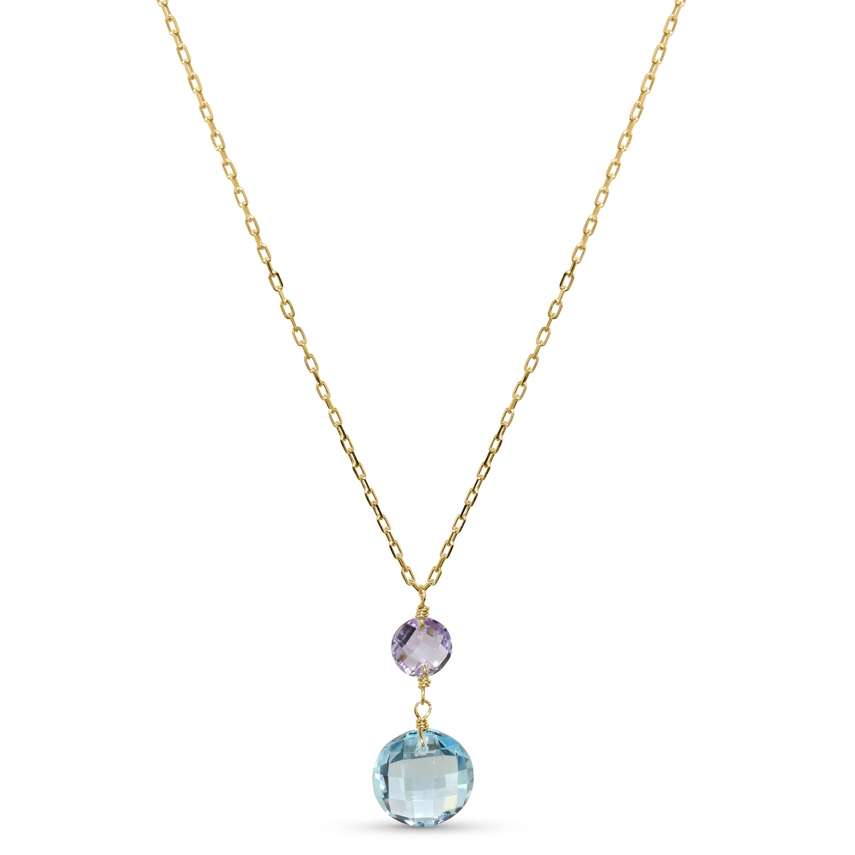 14k Amethyst Blue Topaz Coin Pendant Necklace