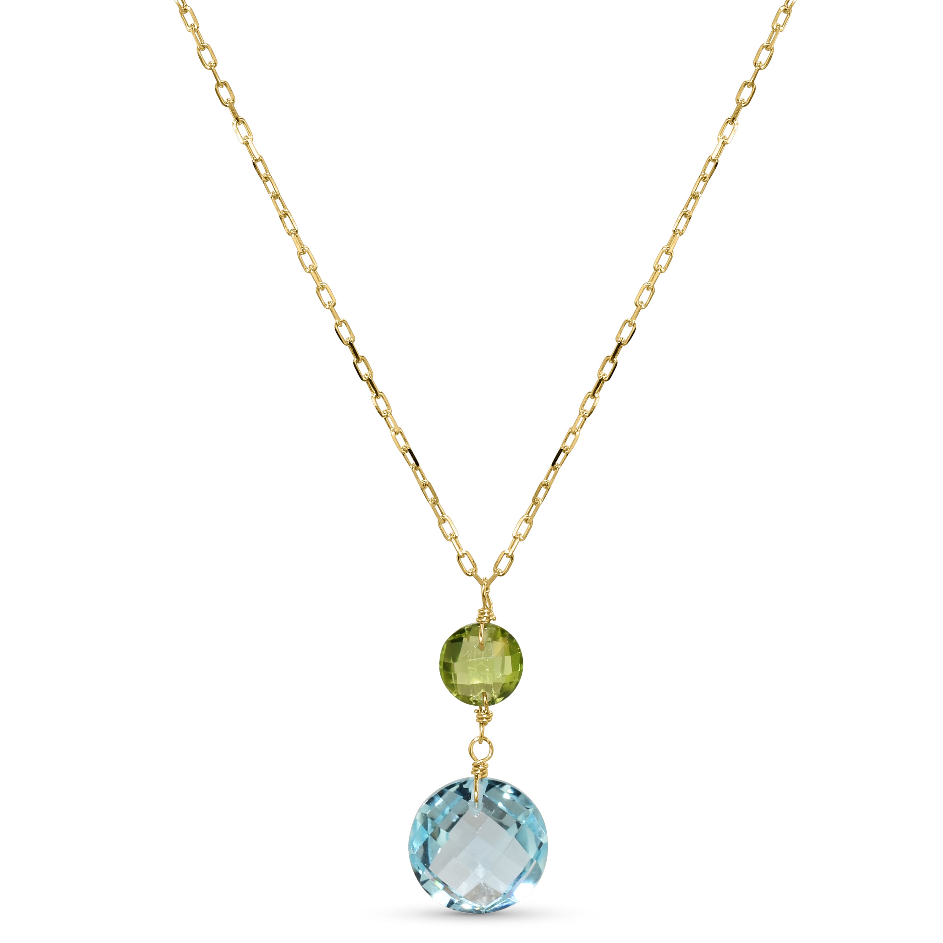 14k Peridot Blue Topaz Coin Pendant Necklace