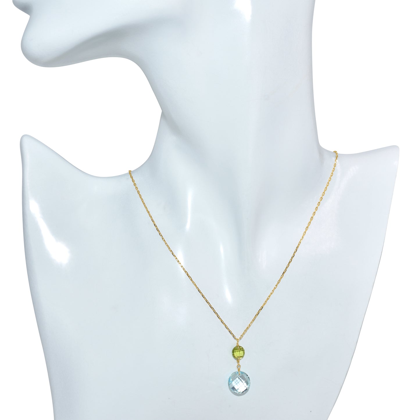 14k Peridot Blue Topaz Coin Pendant Necklace