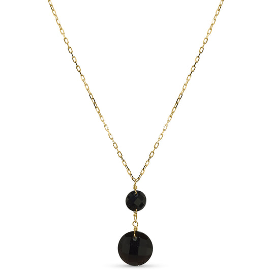 14k Black Onyx Coin Pendant Necklace