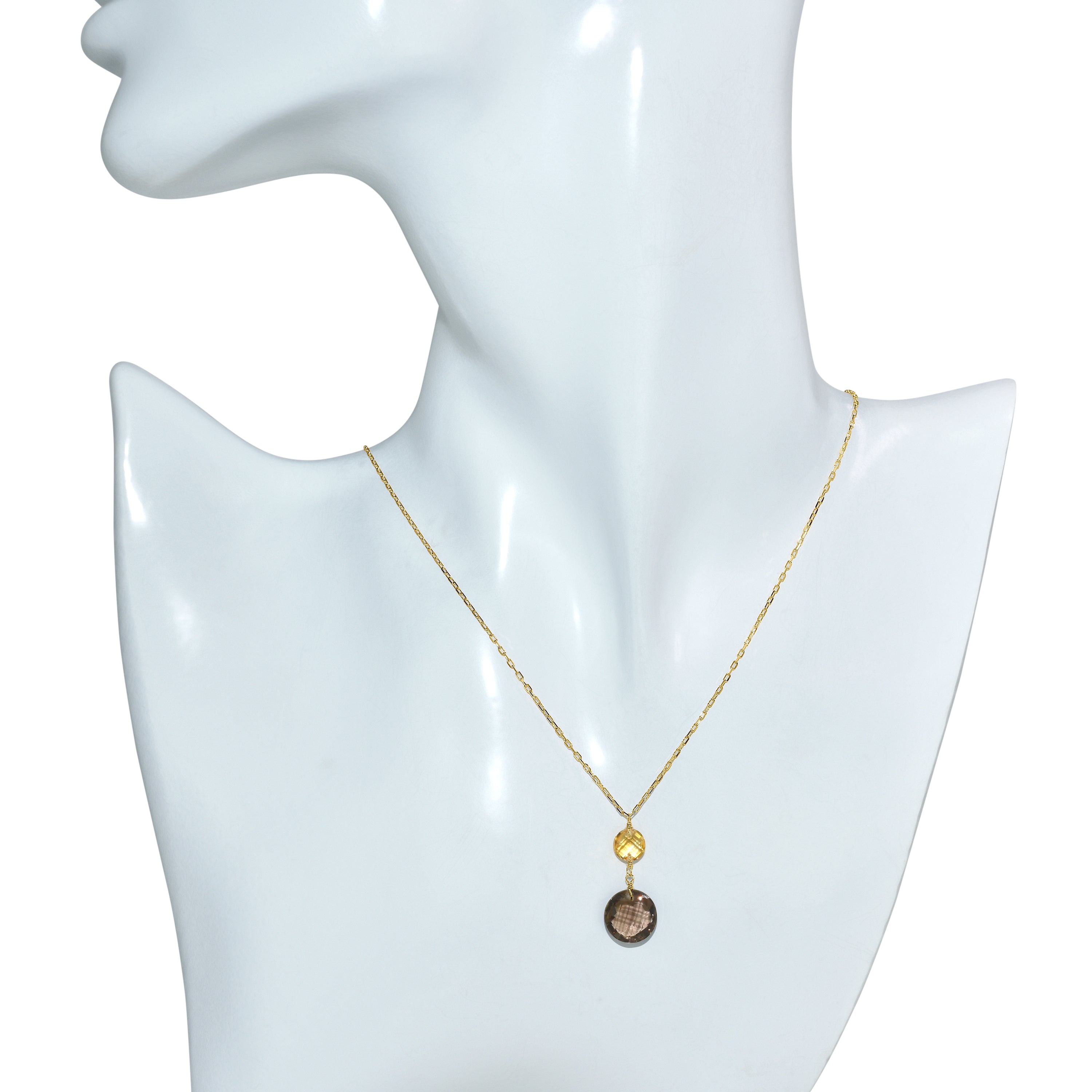 14k Garnet Citrine Coin Pendant Necklace