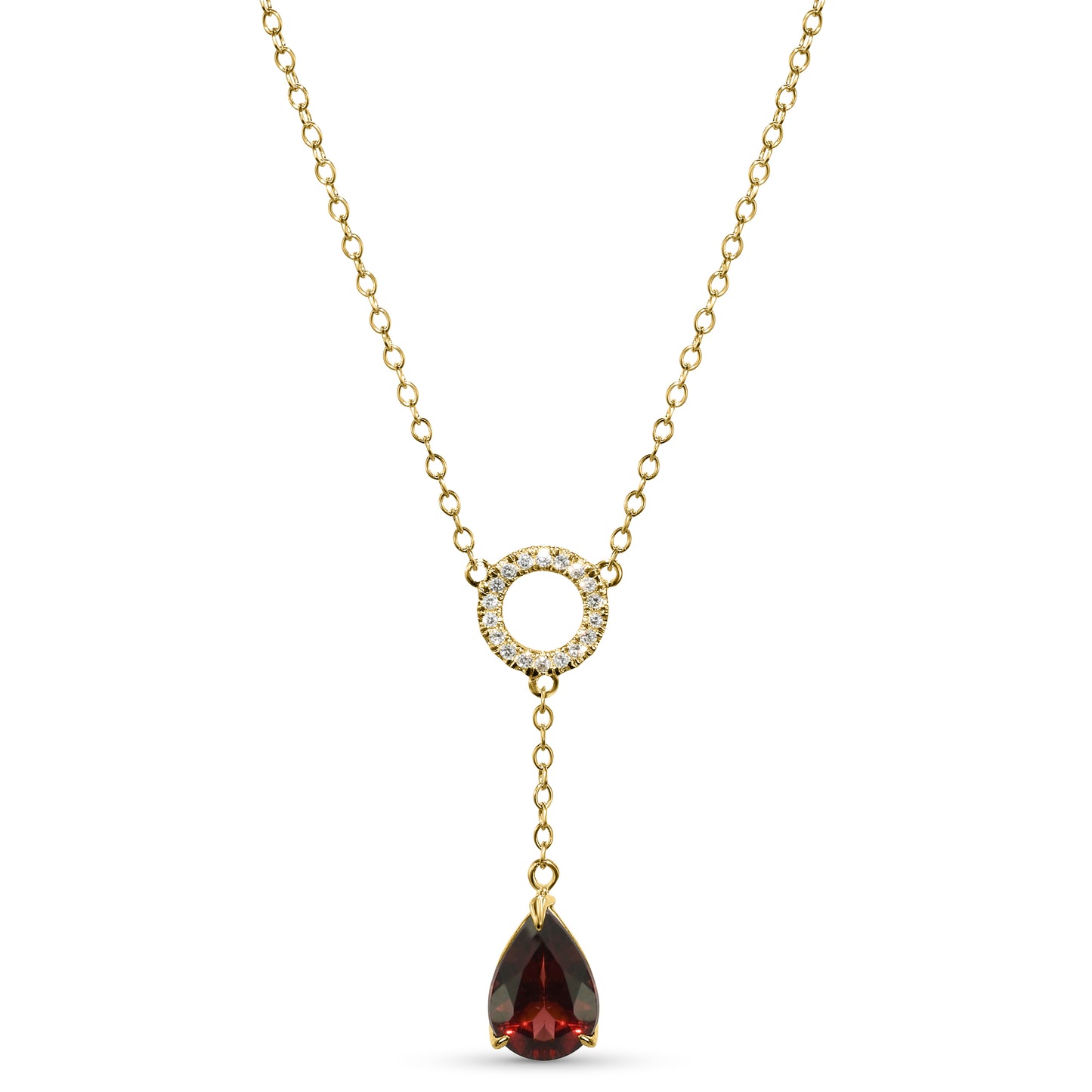 14k Garnet Diamond Y Necklace