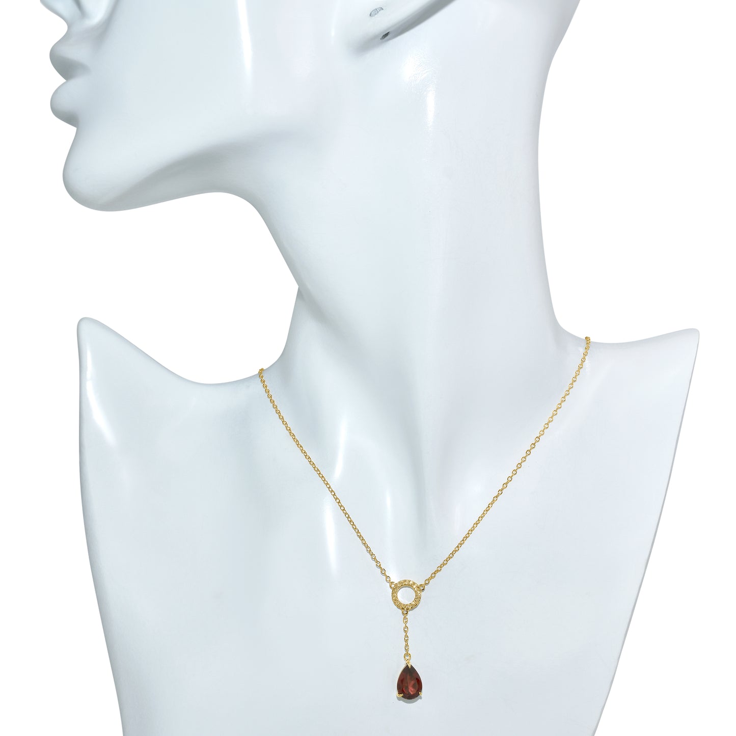14k Garnet Diamond Y Necklace