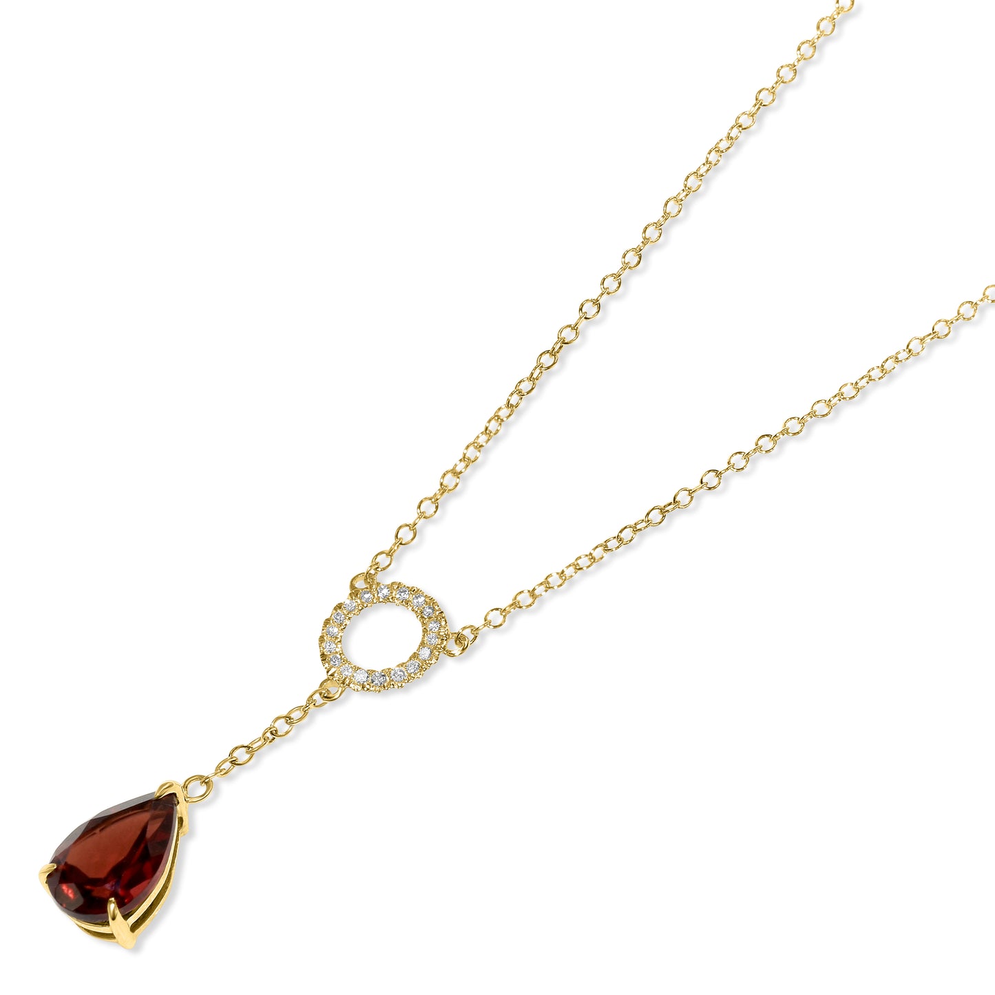 14k Garnet Diamond Y Necklace
