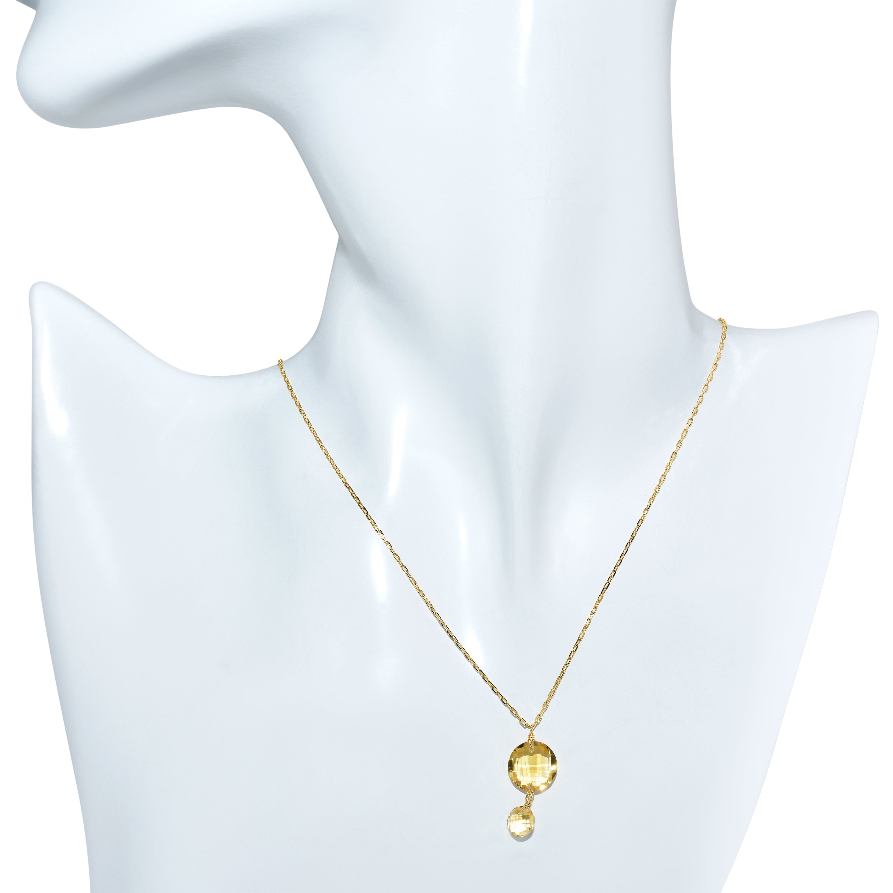 14k Citrine Coin Pendant Necklace