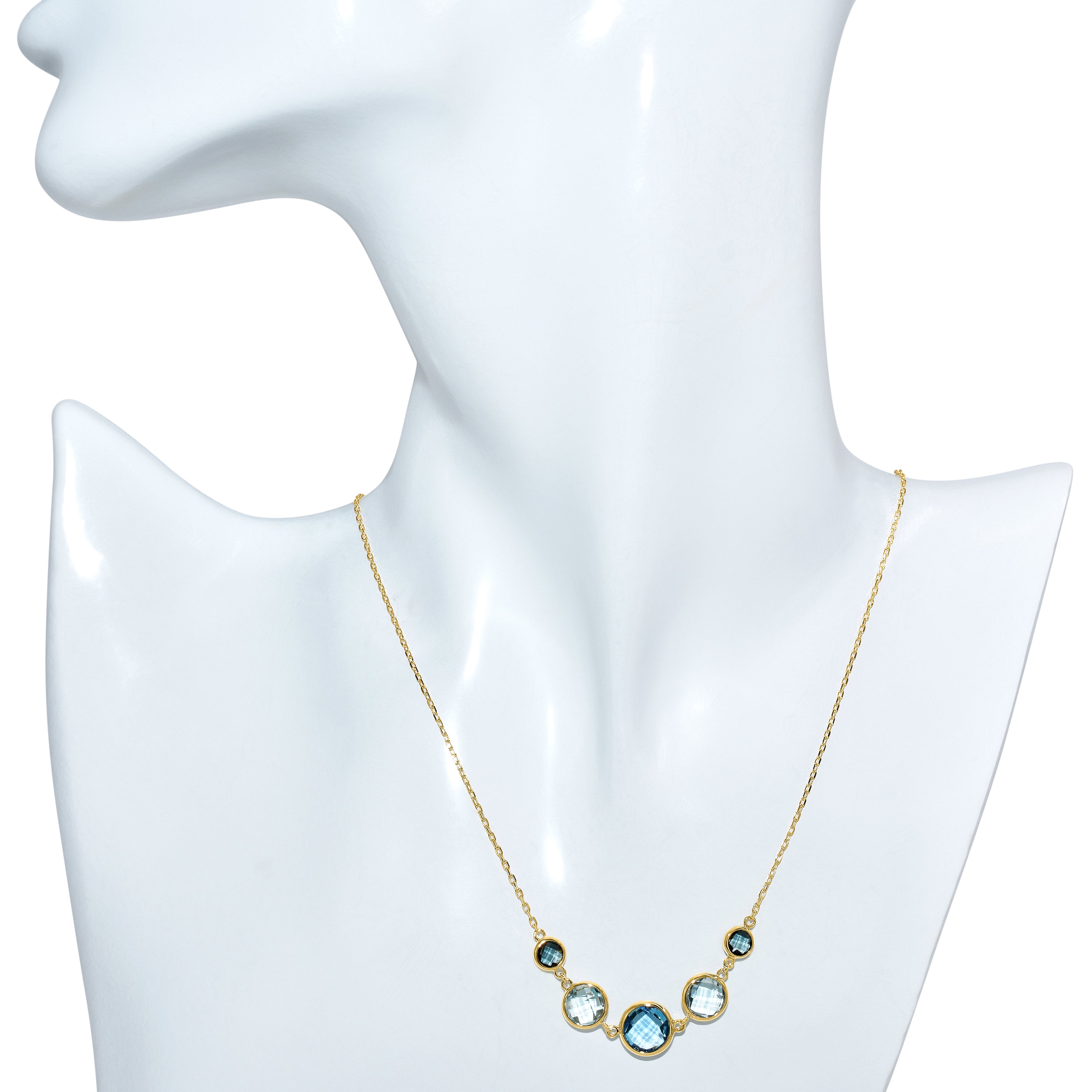 14k Blue Topaz Graduated Round Bezel Necklace