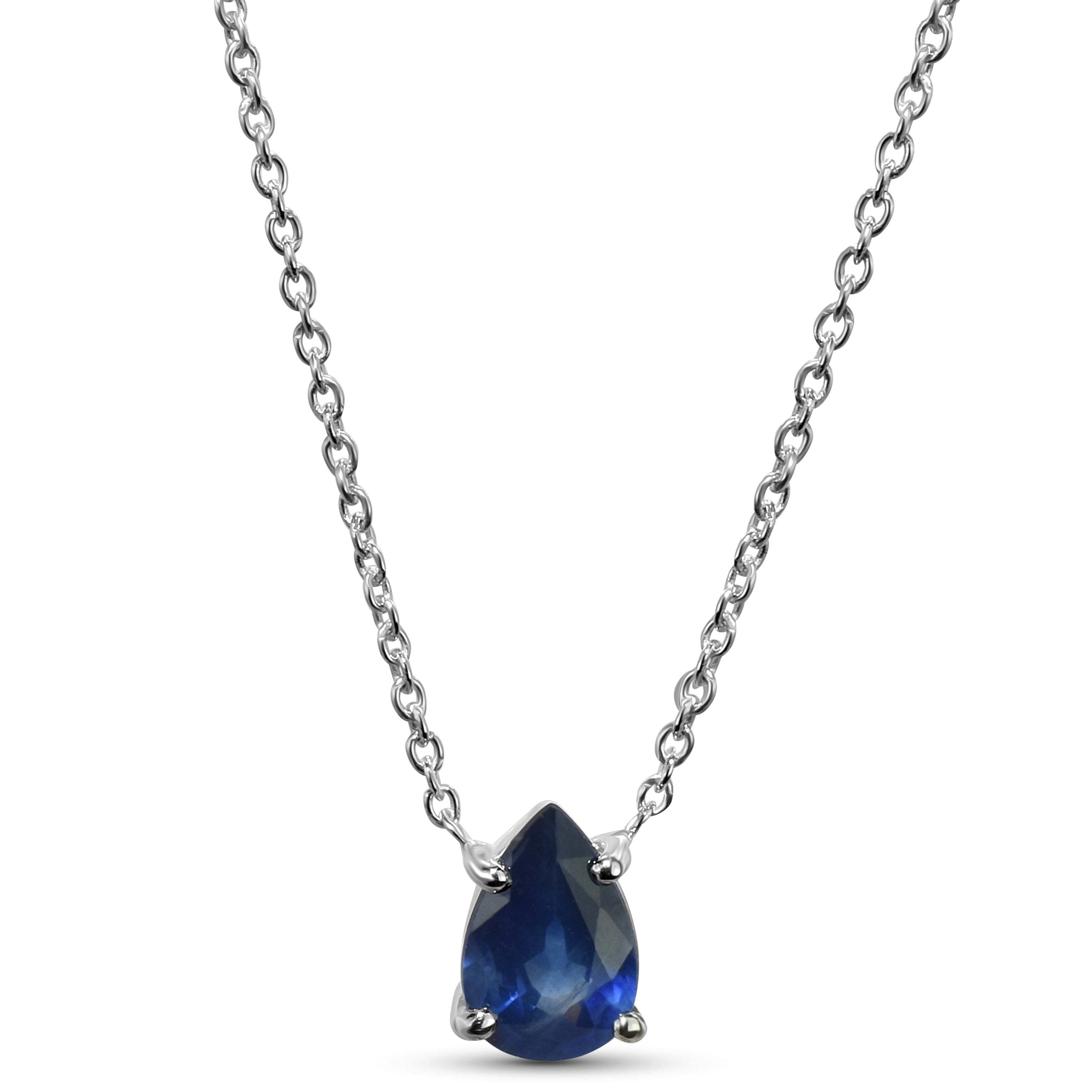 14k White Gold Pear Shaped Pendant Sapphire Necklace