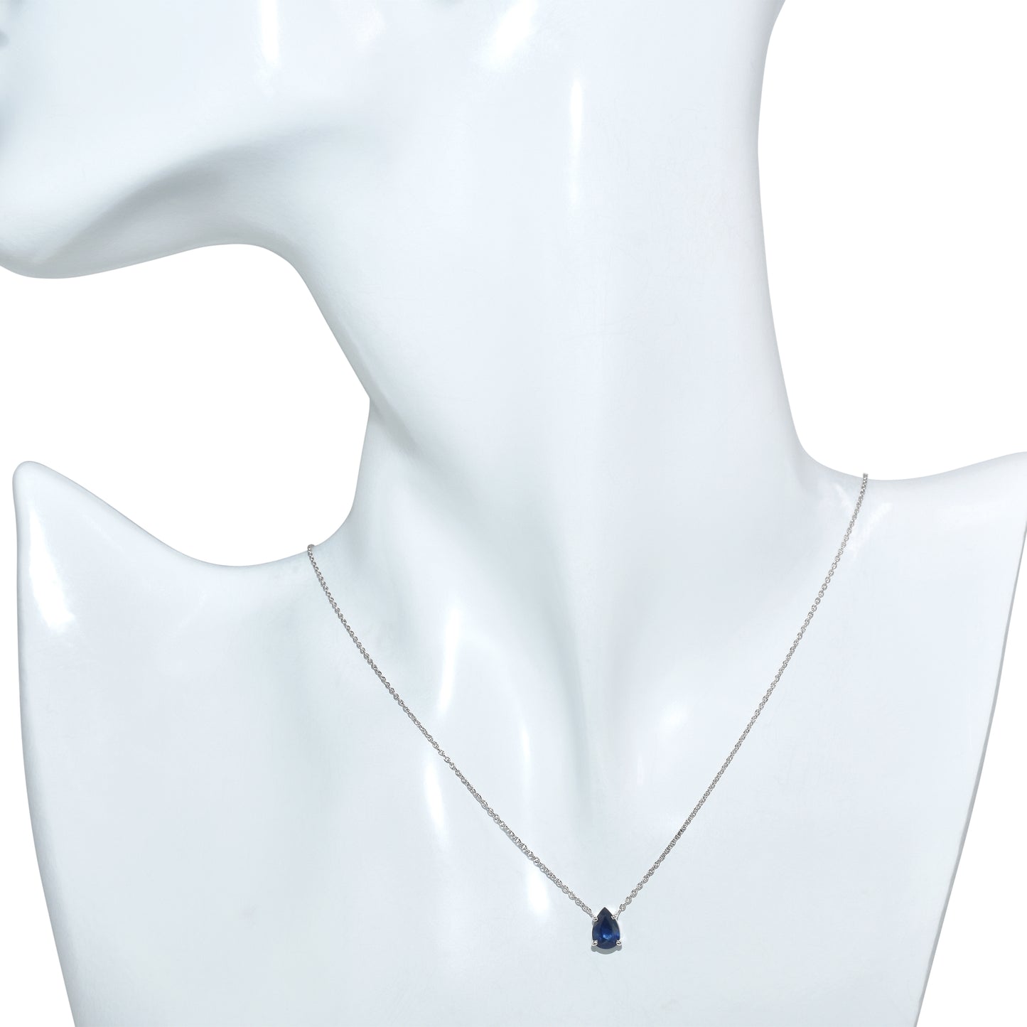 14k White Gold Pear Shaped Pendant Sapphire Necklace