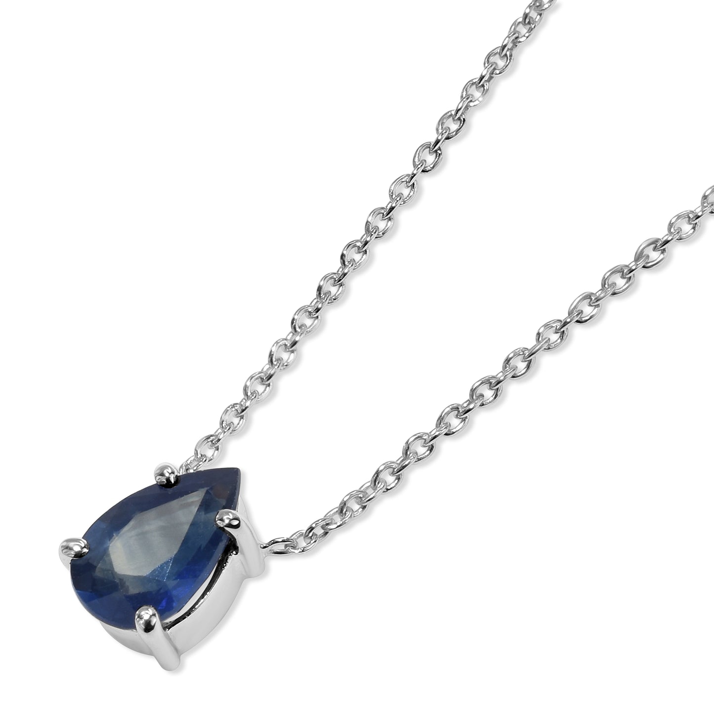 14k White Gold Pear Shaped Pendant Sapphire Necklace