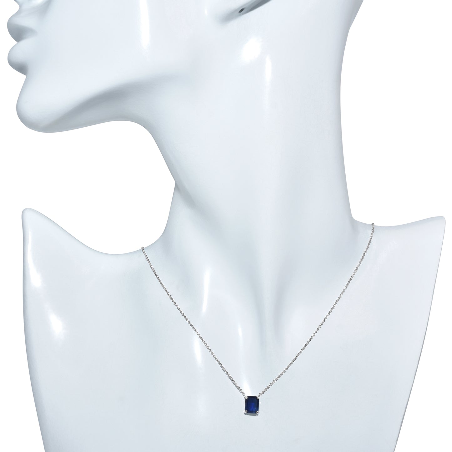 14k White Gold Rectangle Shaped Sapphire Necklace