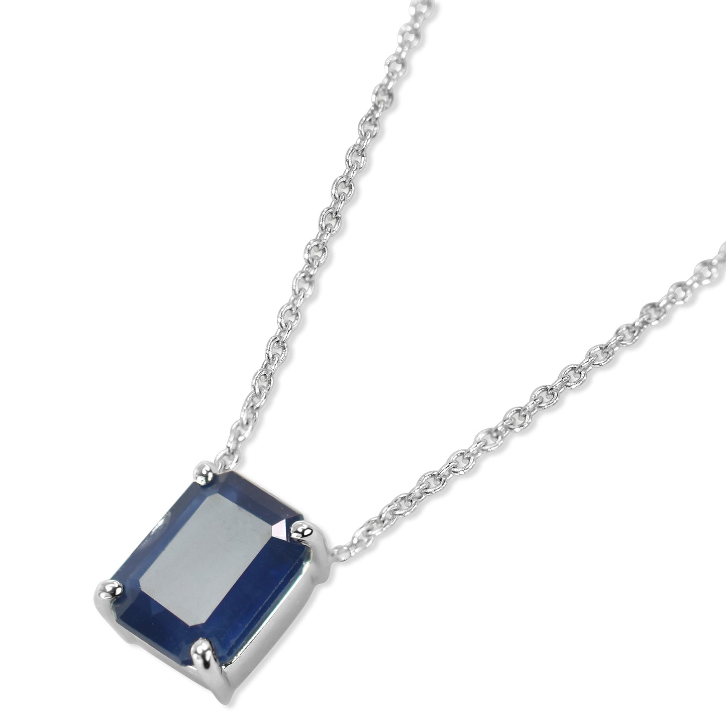 14k White Gold Rectangle Shaped Sapphire Necklace