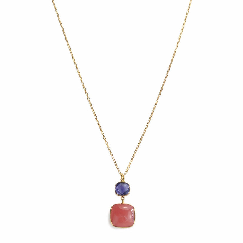 14k Amethyst & Guava Quartz Pendant Necklace