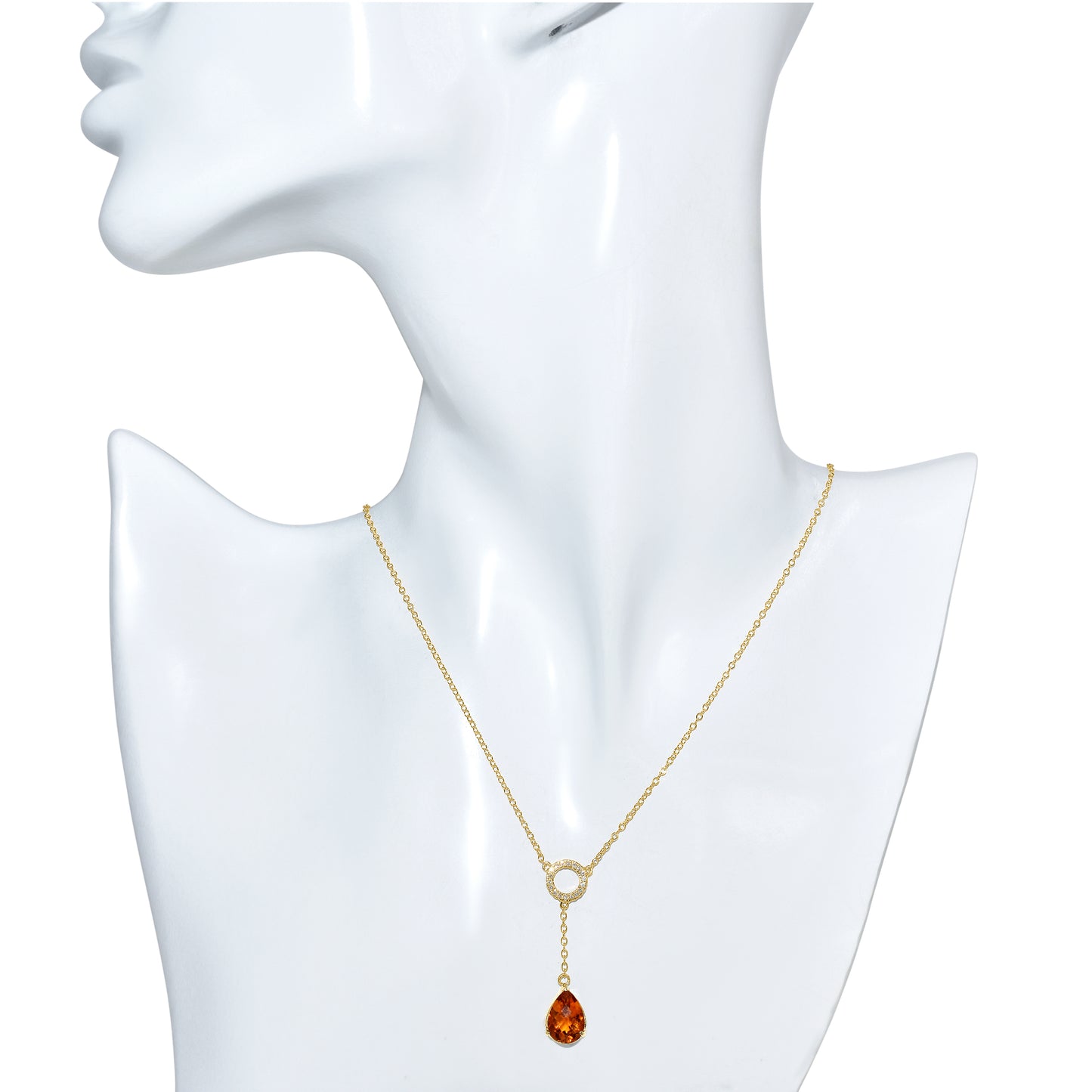 14k Madeira Citrine Diamond Circle Y Necklace