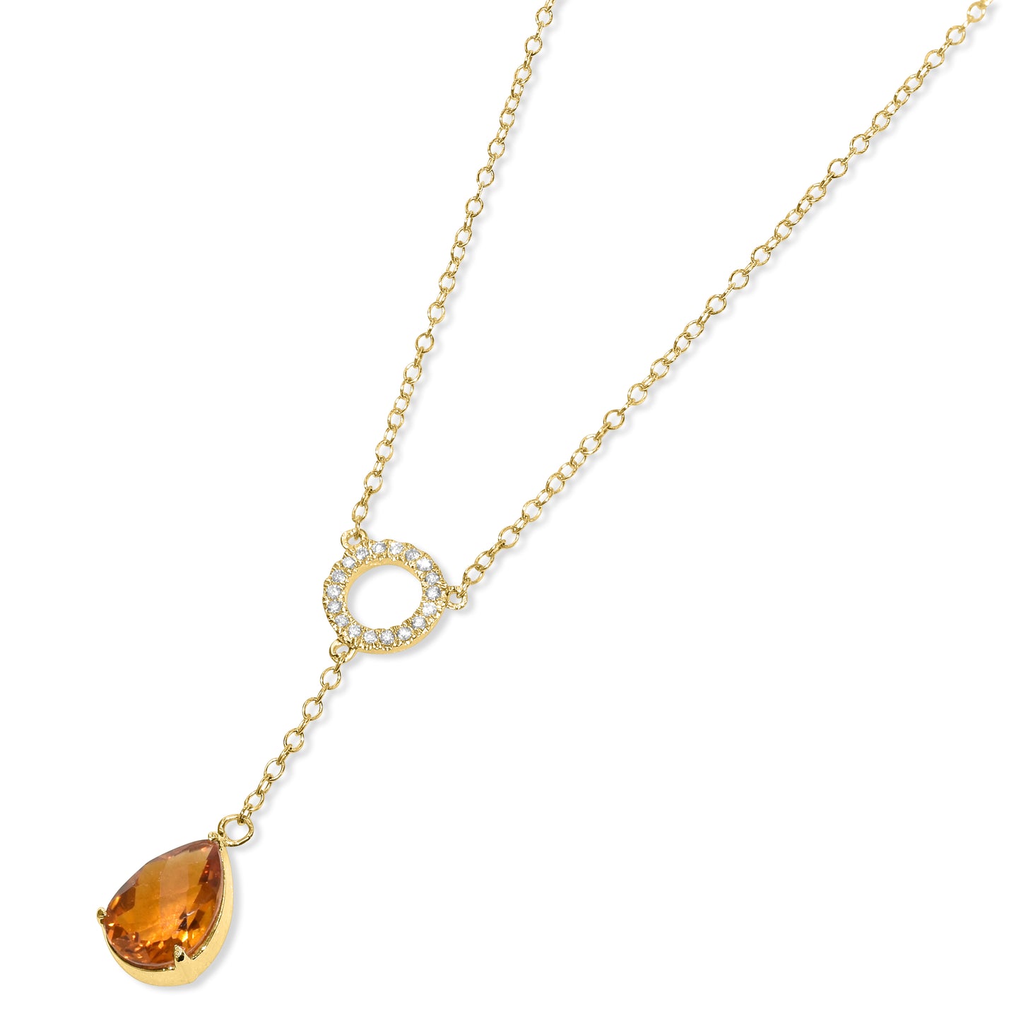 14k Madeira Citrine Diamond Circle Y Necklace