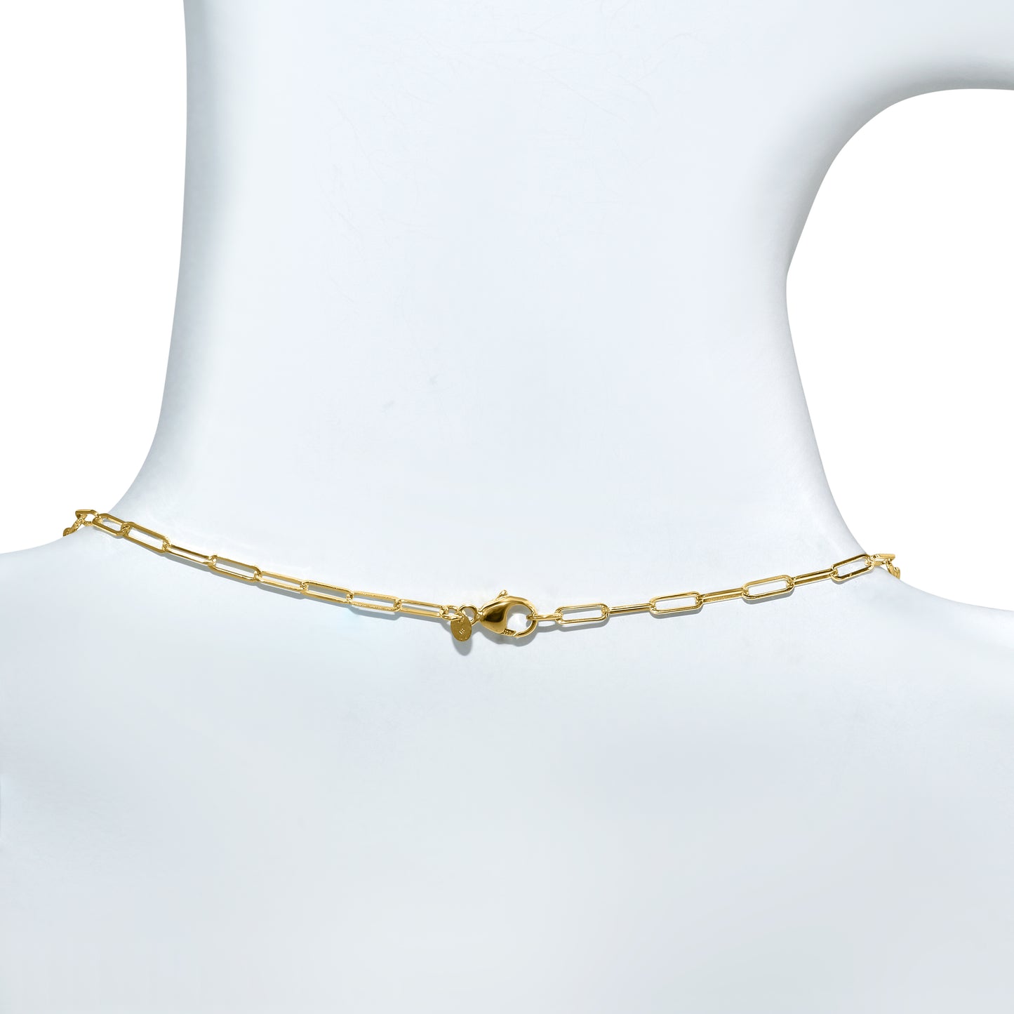 14k Blue Topaz 5 Round Bezel Paperclip Necklace