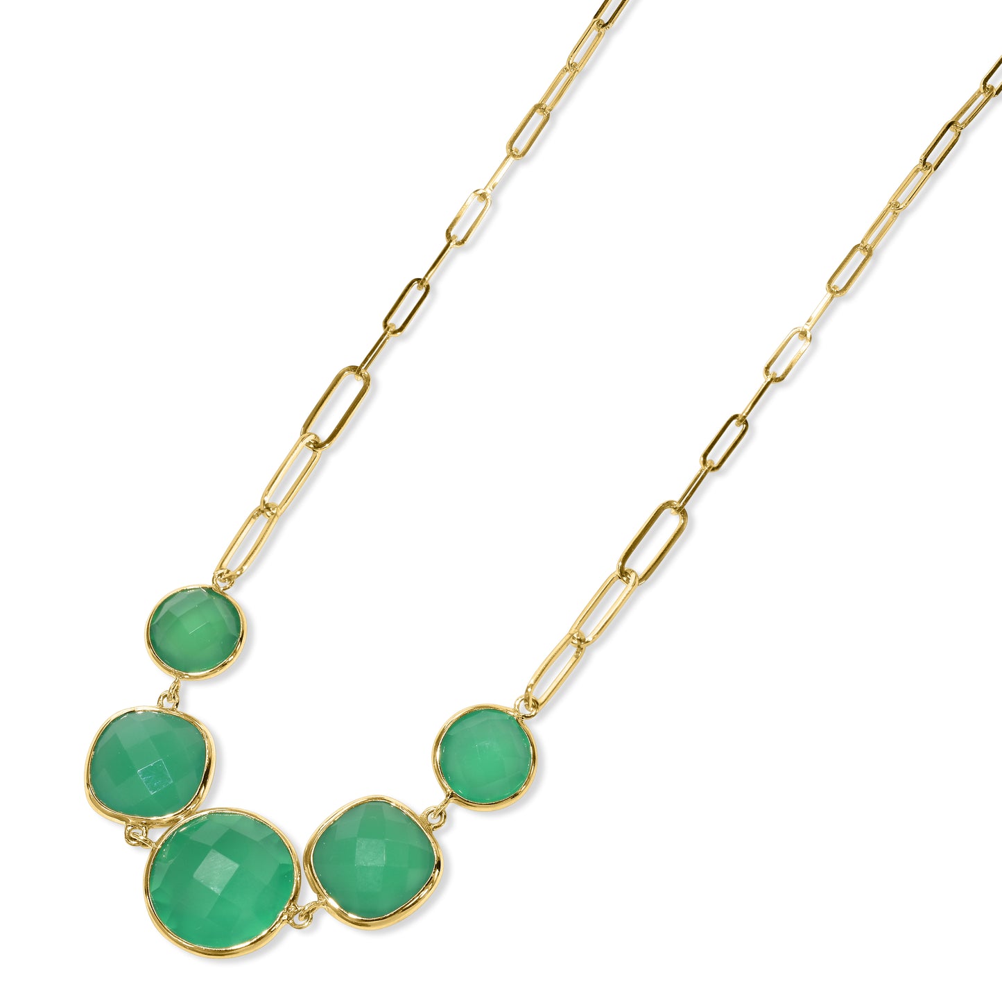 14k Green Onyx 5 Bezel Center Necklace
