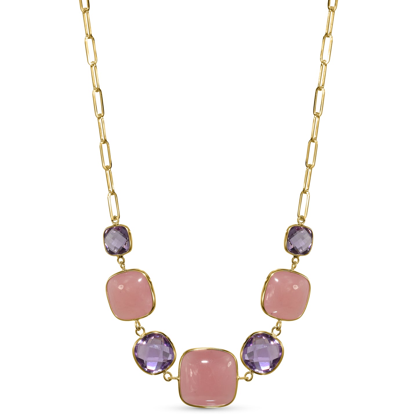 14k Amethyst Guava Quartz 7 Bezel Necklace