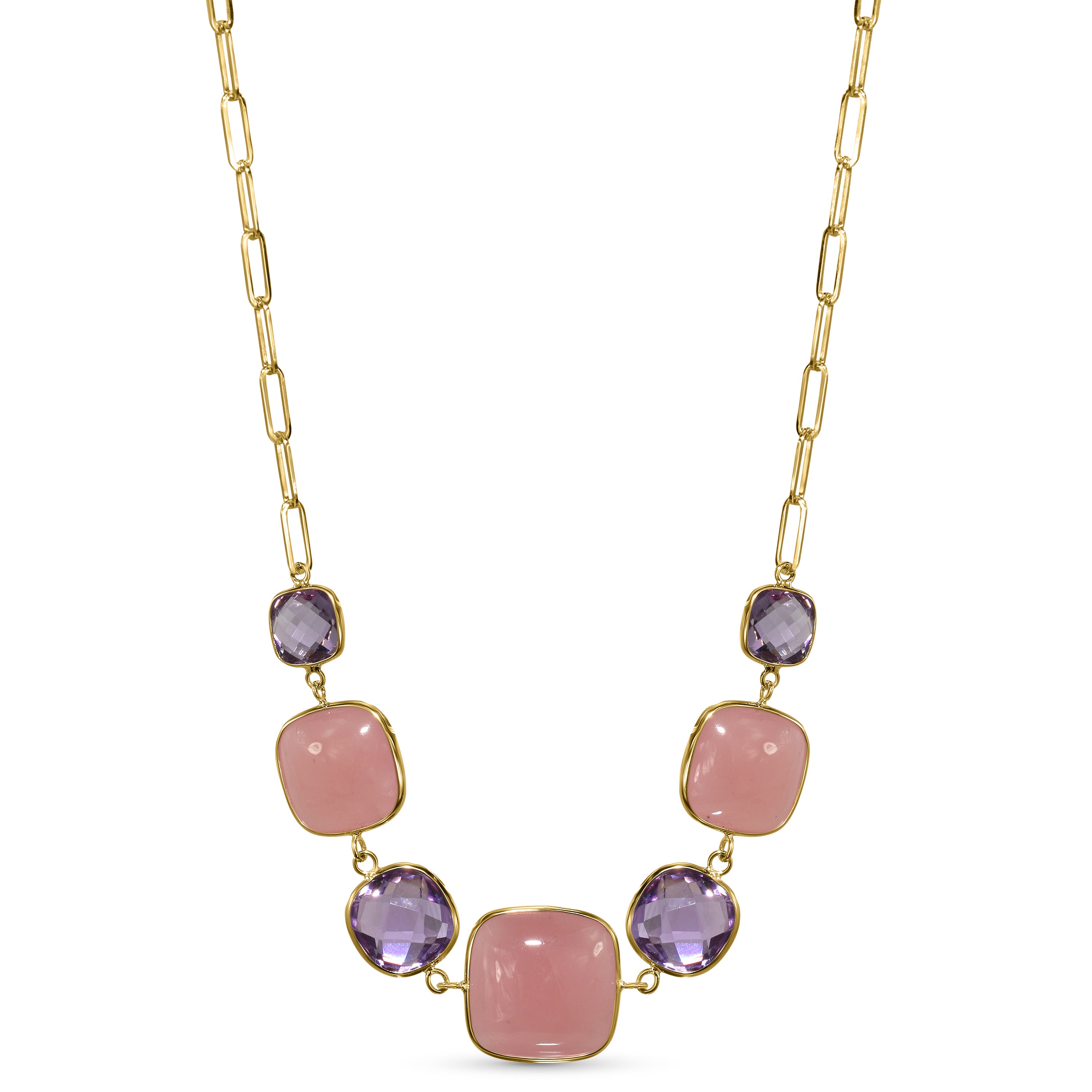 14k Amethyst Guava Quartz 7 Bezel Necklace