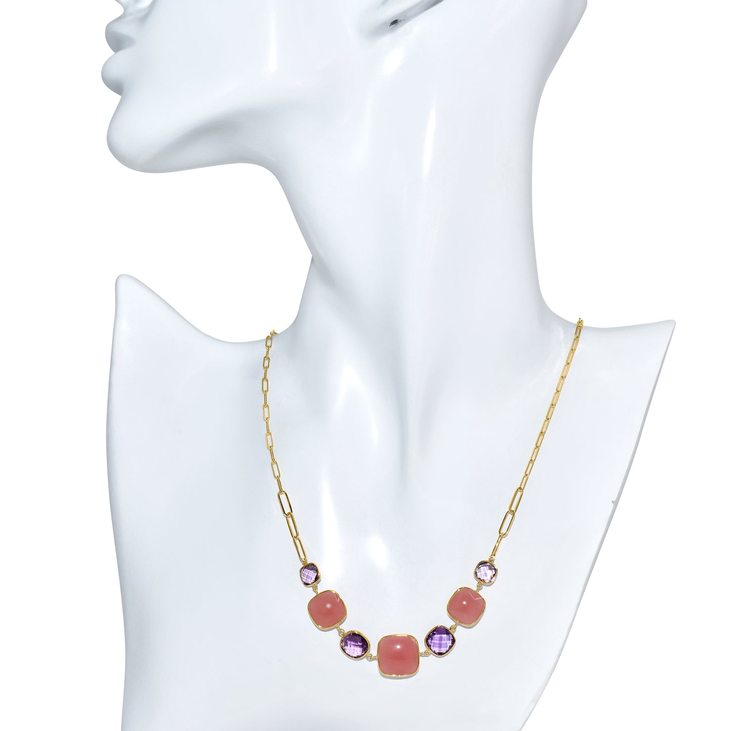 14k Amethyst Guava Quartz 7 Bezel Necklace