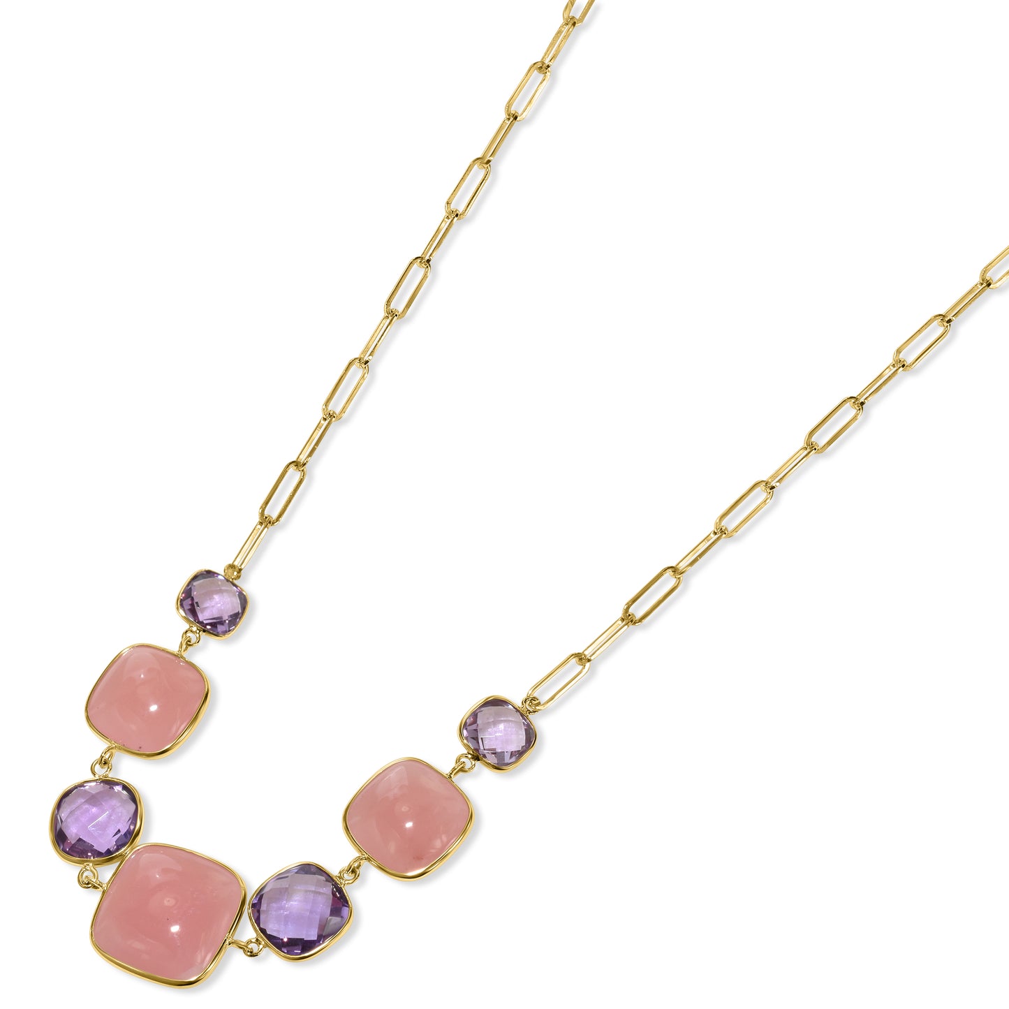 14k Amethyst Guava Quartz 7 Bezel Necklace