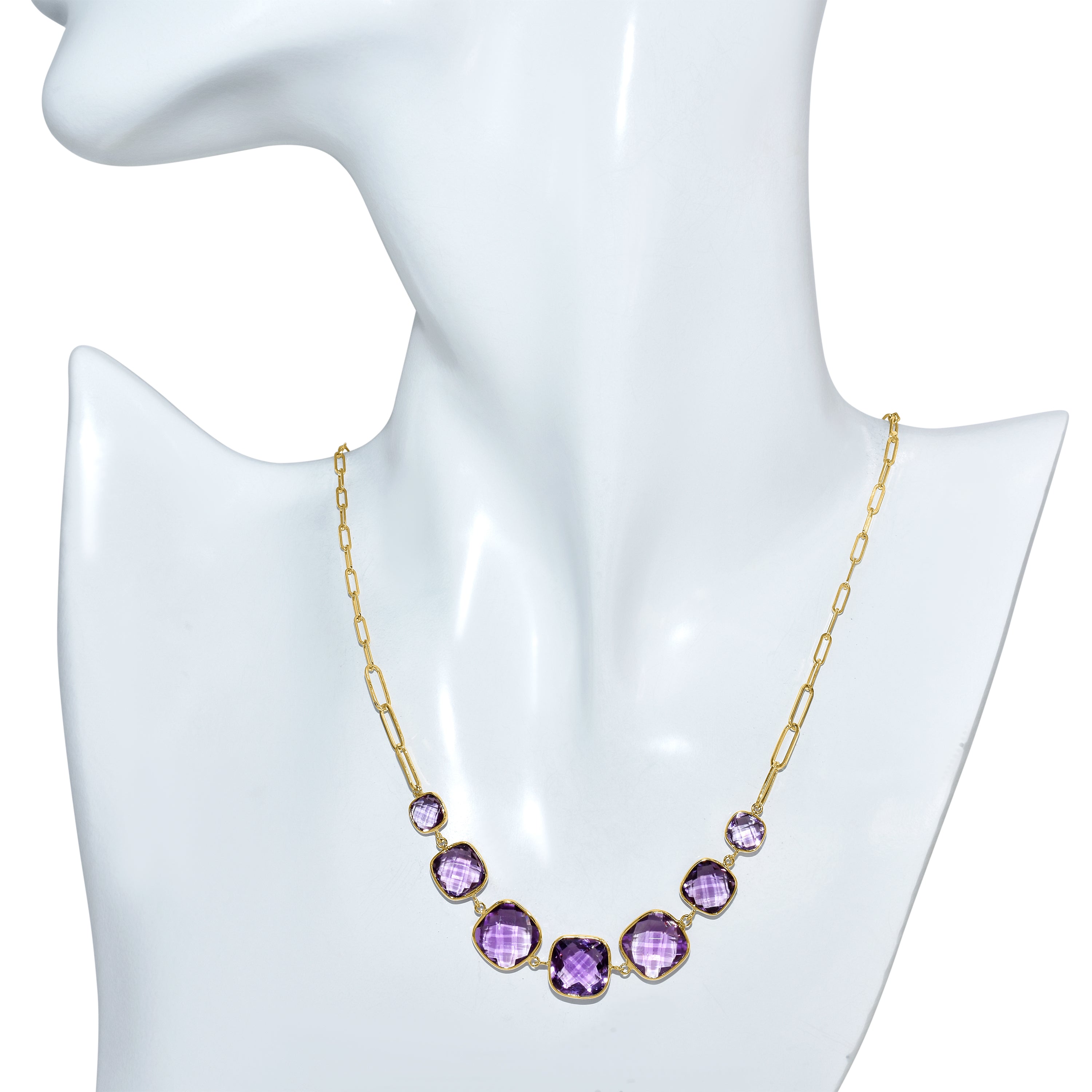 14k Amethyst 7 Cushion Bezel Necklace