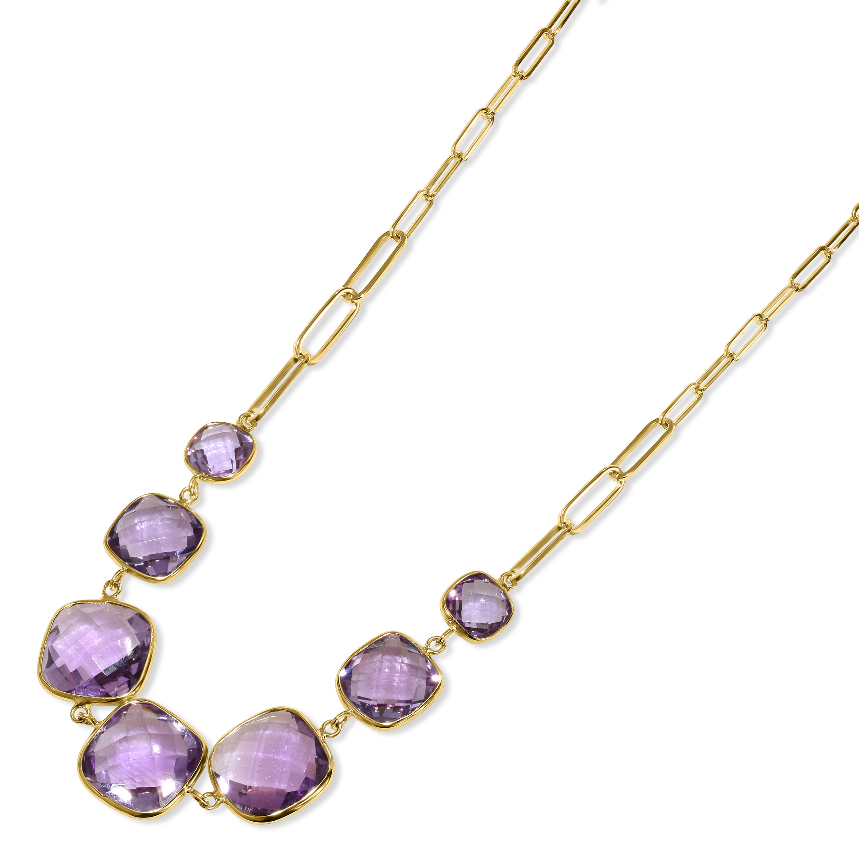 14k Amethyst 7 Cushion Bezel Necklace