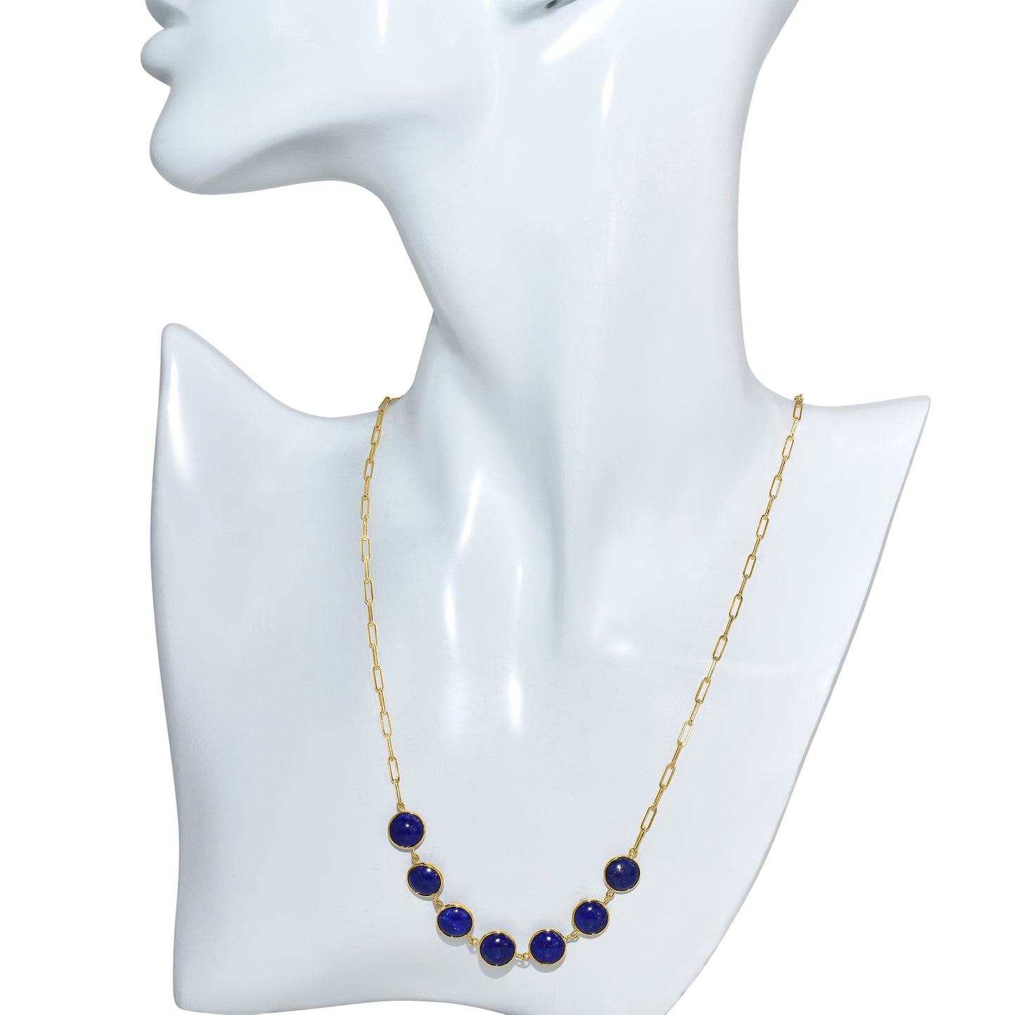 14k Lapis 7 Round Bezel Necklace