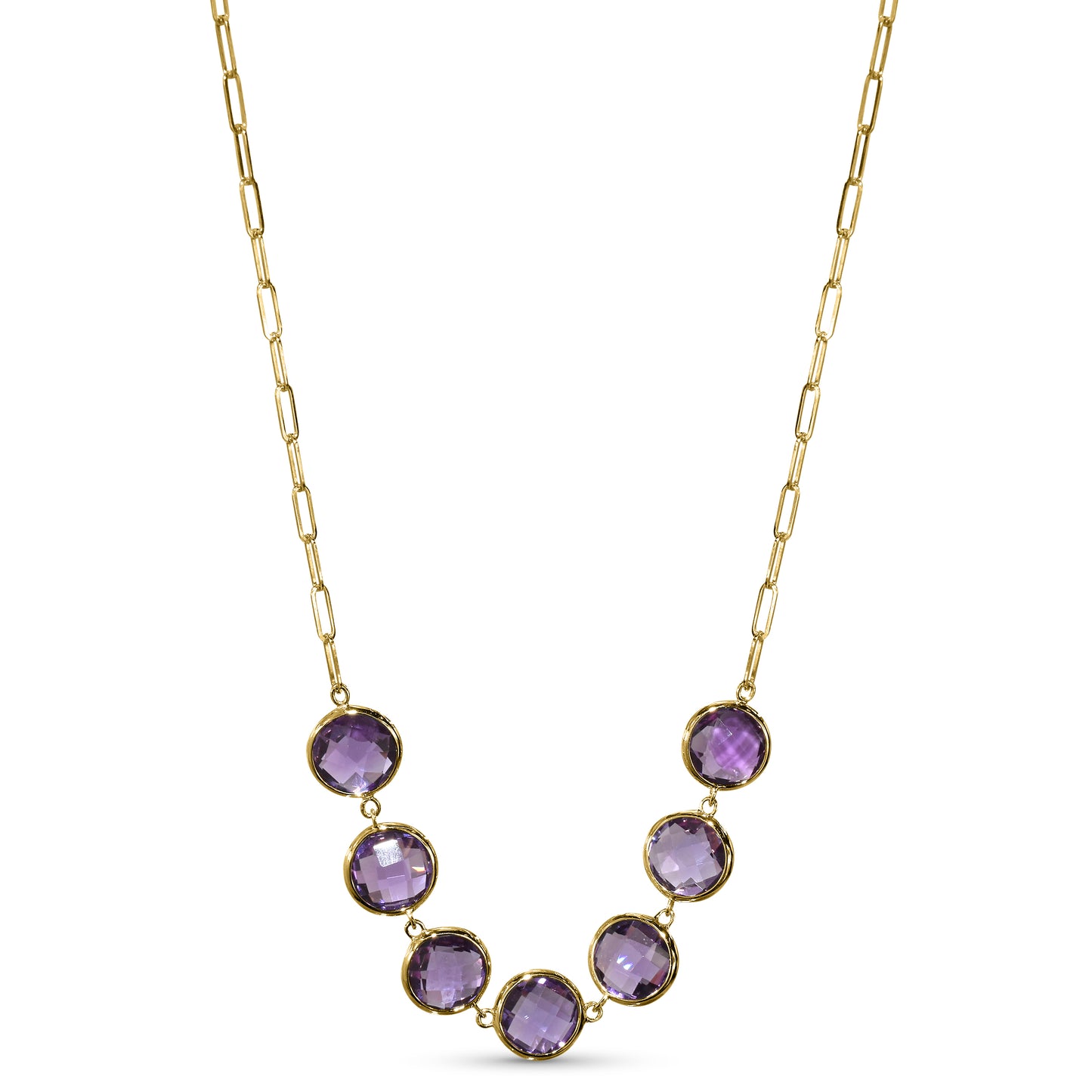 14k Amethyst 7 Round Bezel Necklace
