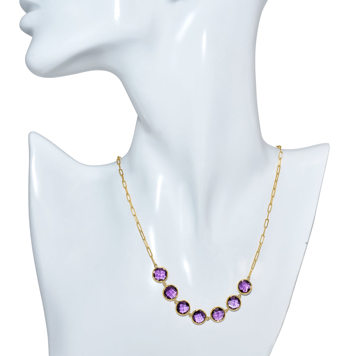 14k Amethyst 7 Round Bezel Necklace