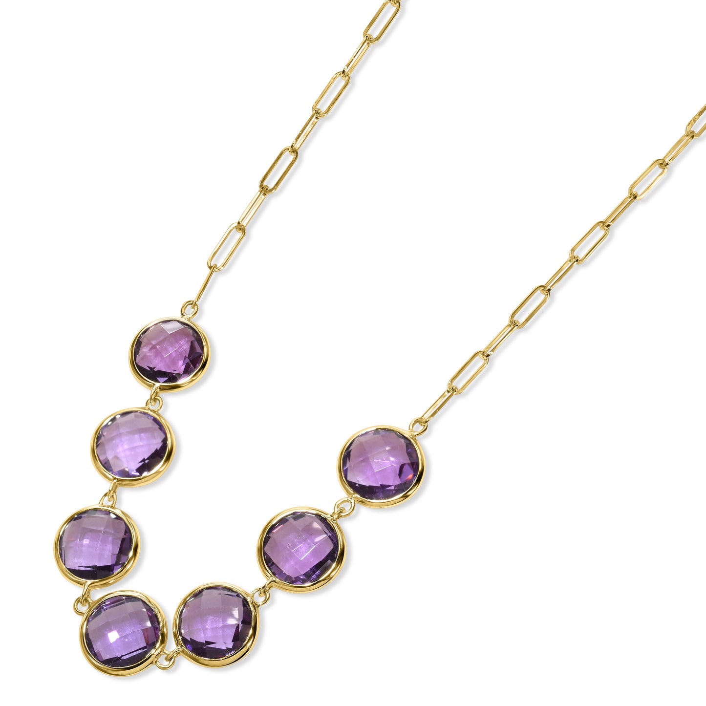 14k Amethyst 7 Round Bezel Necklace