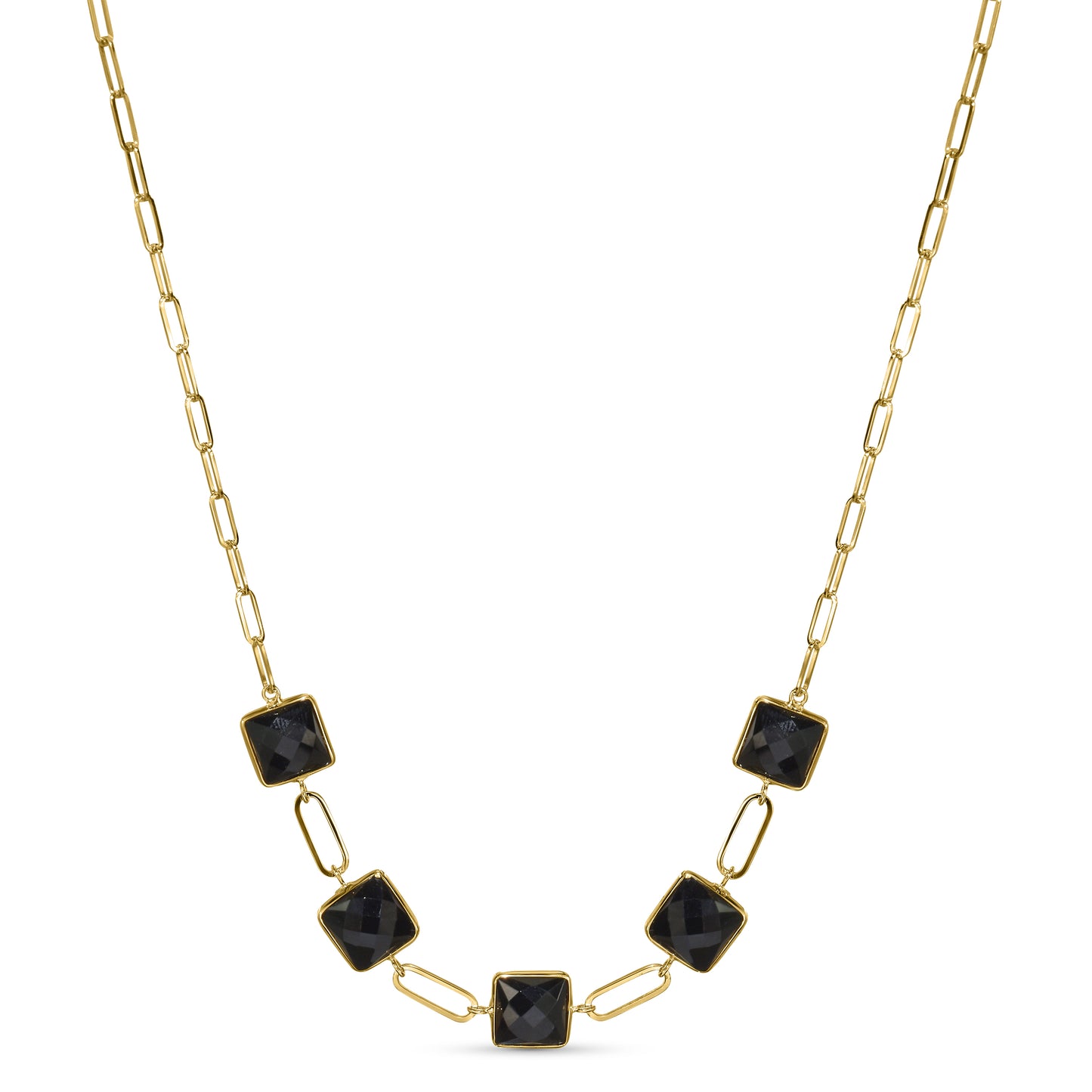 14k Black Onyx 5 Square Bezel Necklace