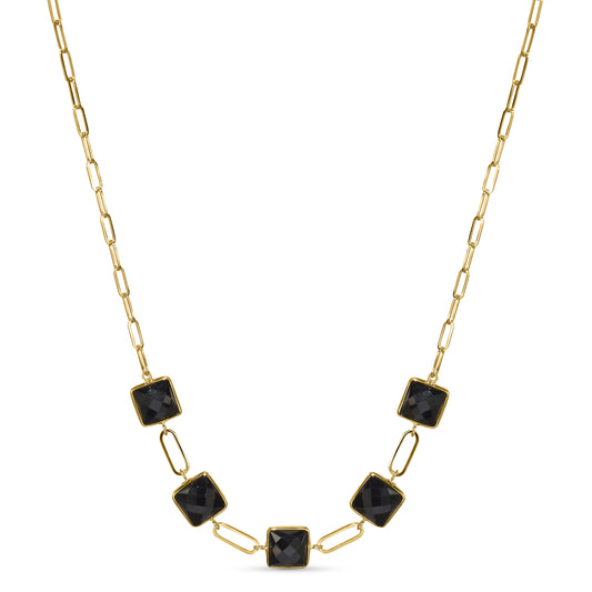 14k Black Onyx 5 Square Bezel Necklace