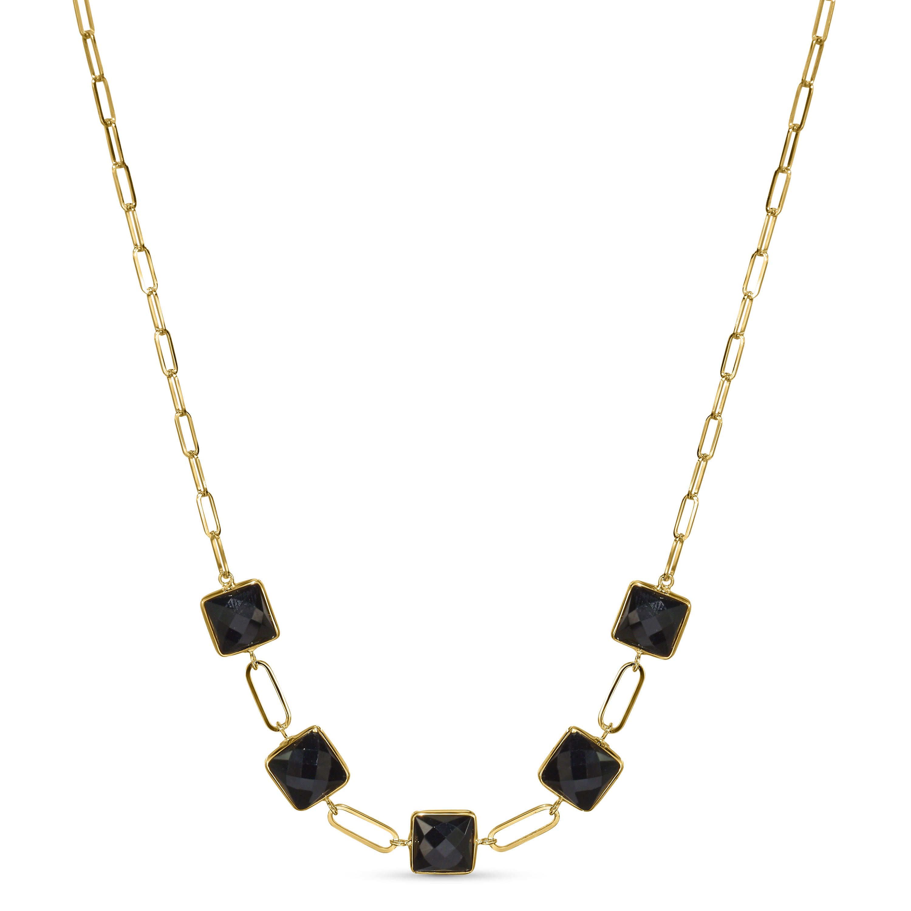 14k Black Onyx 5 Square Bezel Necklace