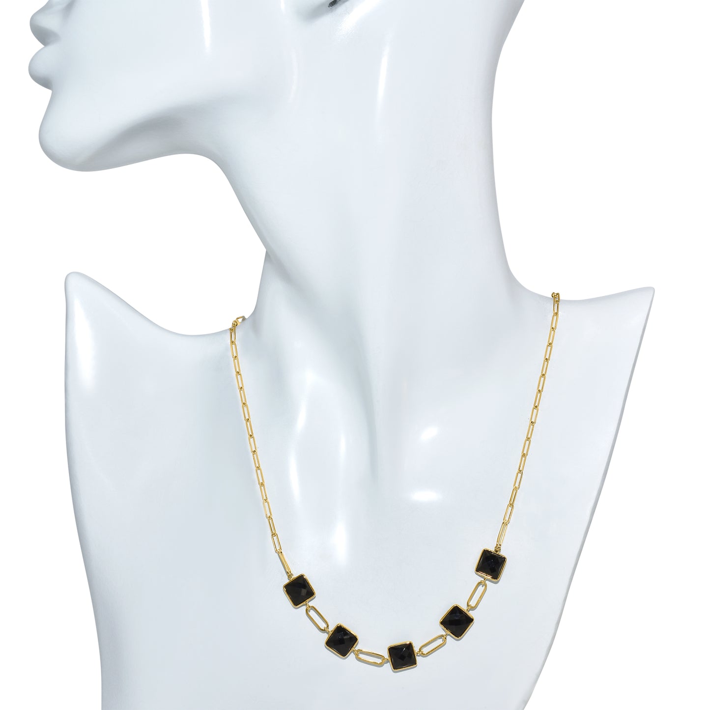 14k Black Onyx 5 Square Bezel Necklace
