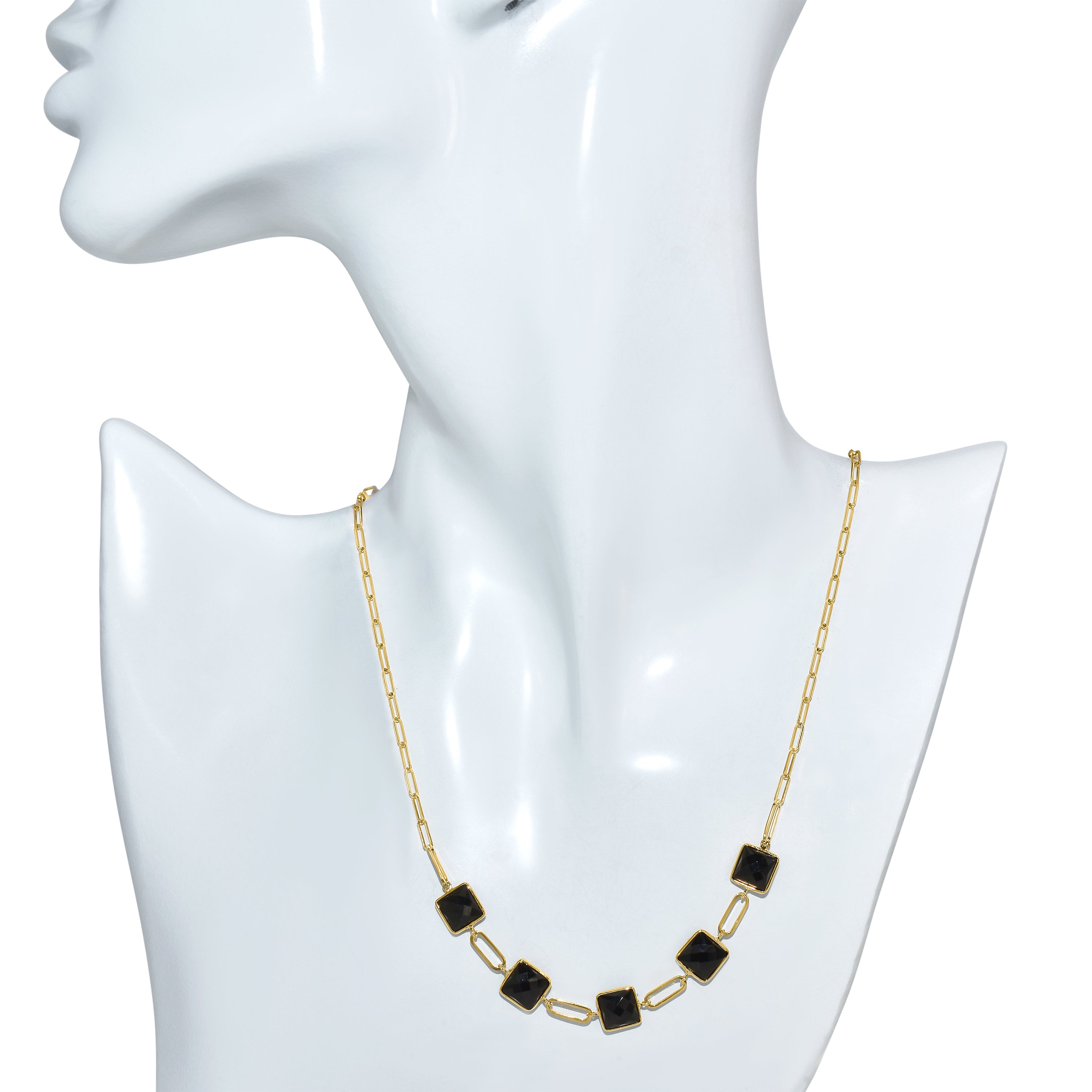 14k Black Onyx 5 Square Bezel Necklace