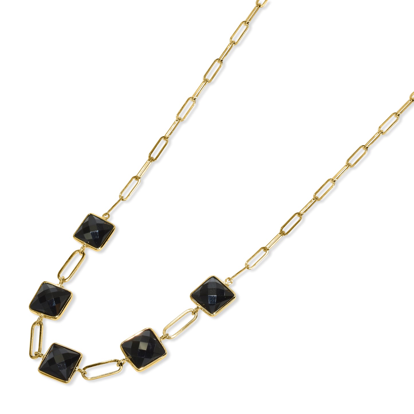 14k Black Onyx 5 Square Bezel Necklace