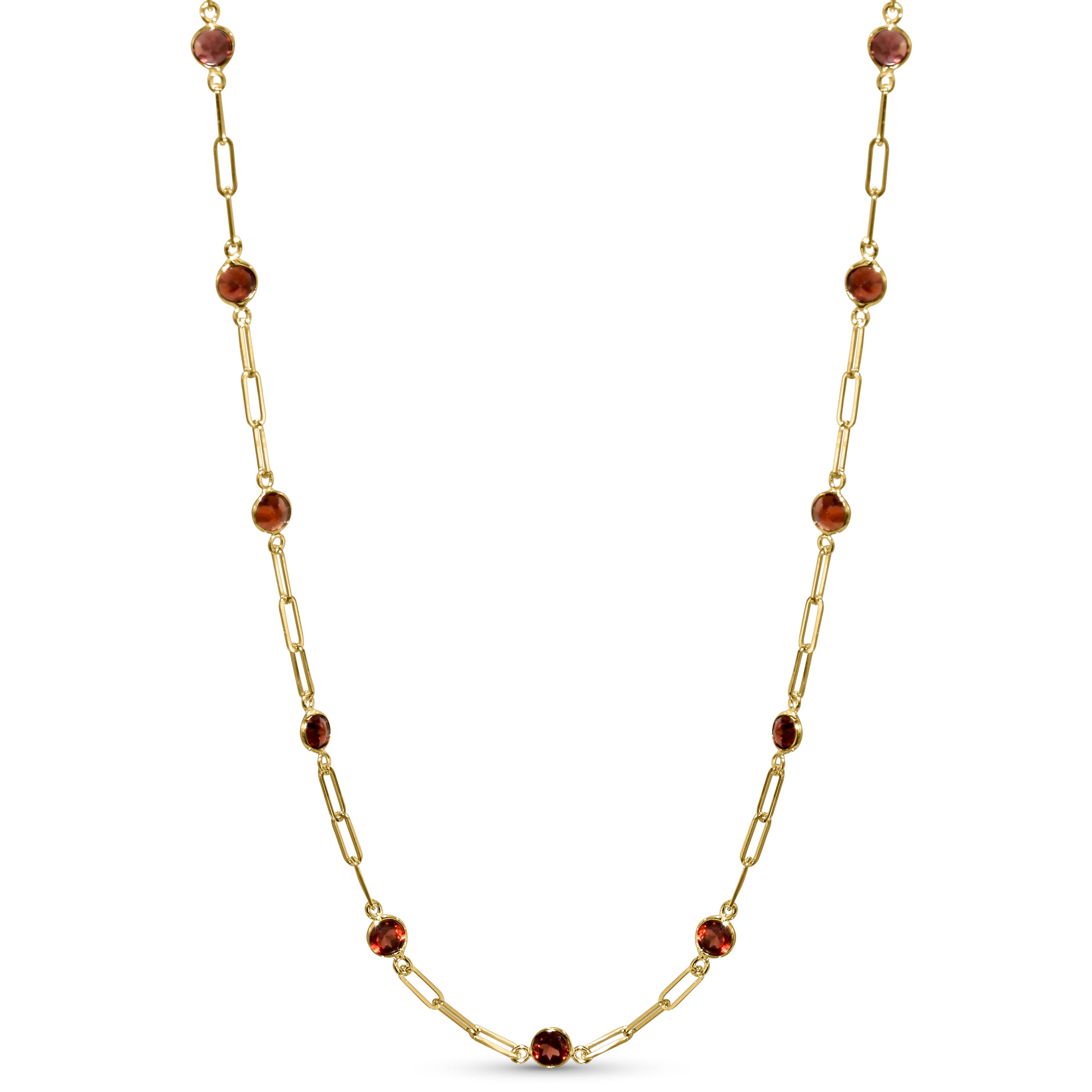 14k Garnet 13 Station Paperclip Necklace
