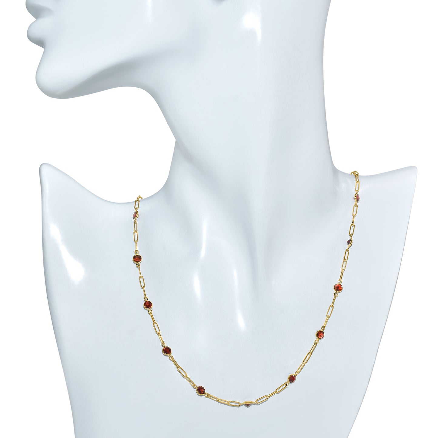 14k Garnet 13 Station Paperclip Necklace