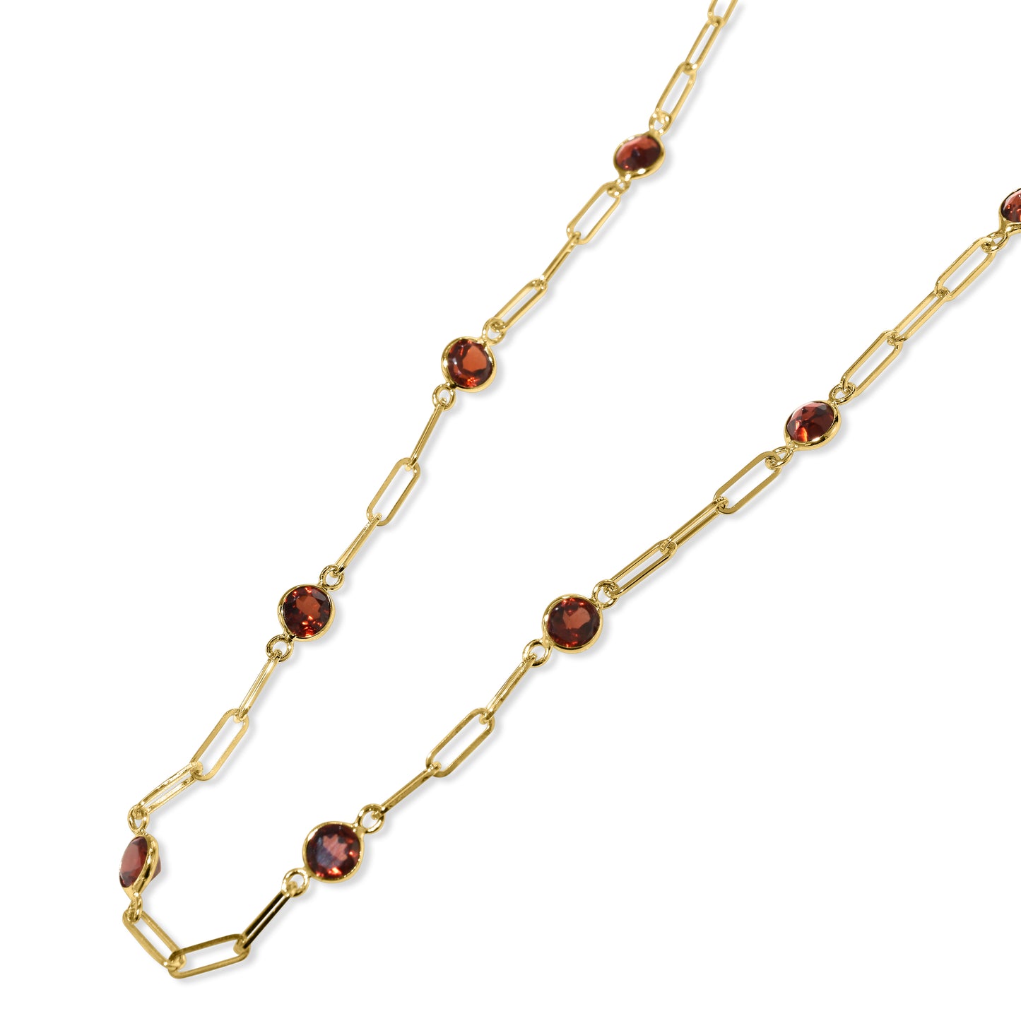 14k Garnet 13 Station Paperclip Necklace