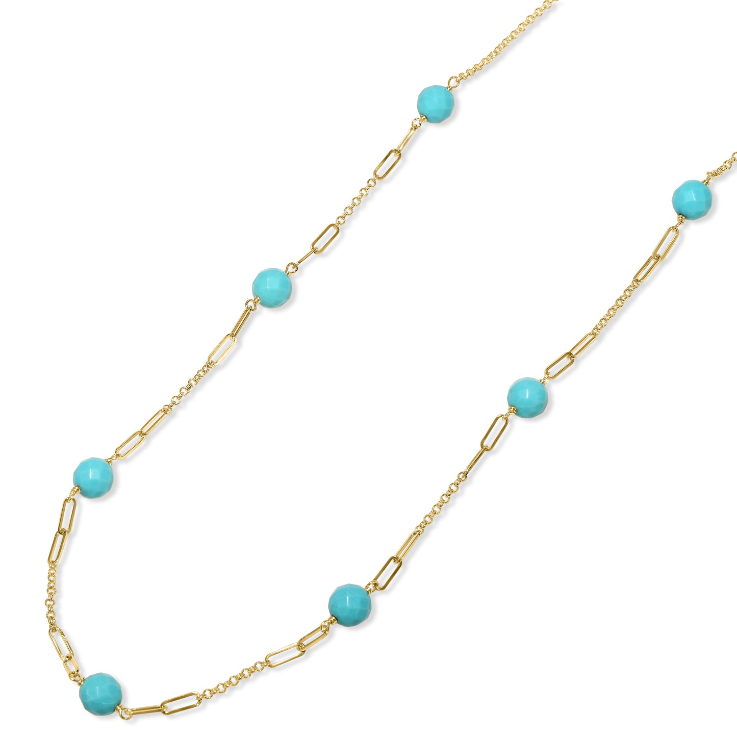 14k Turquoise 7 Station Paperclip Necklace